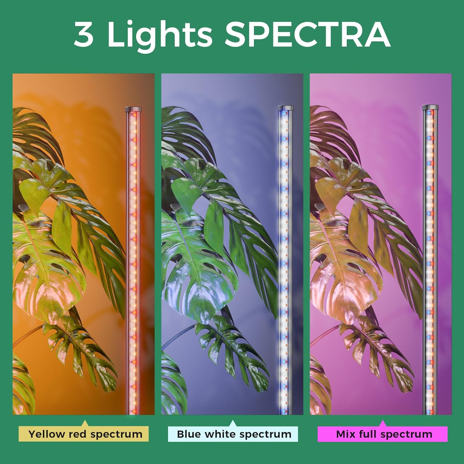 Grow Lights for Indoor Plants with Timer, 2PCS 60 Inch Vertical Grow Light Full Spectrum 384 LEDs 48W with Remote 3/6/12H Auto On/Off 3 Light Modes 5-Level Dimmable Standing Plant Lamp