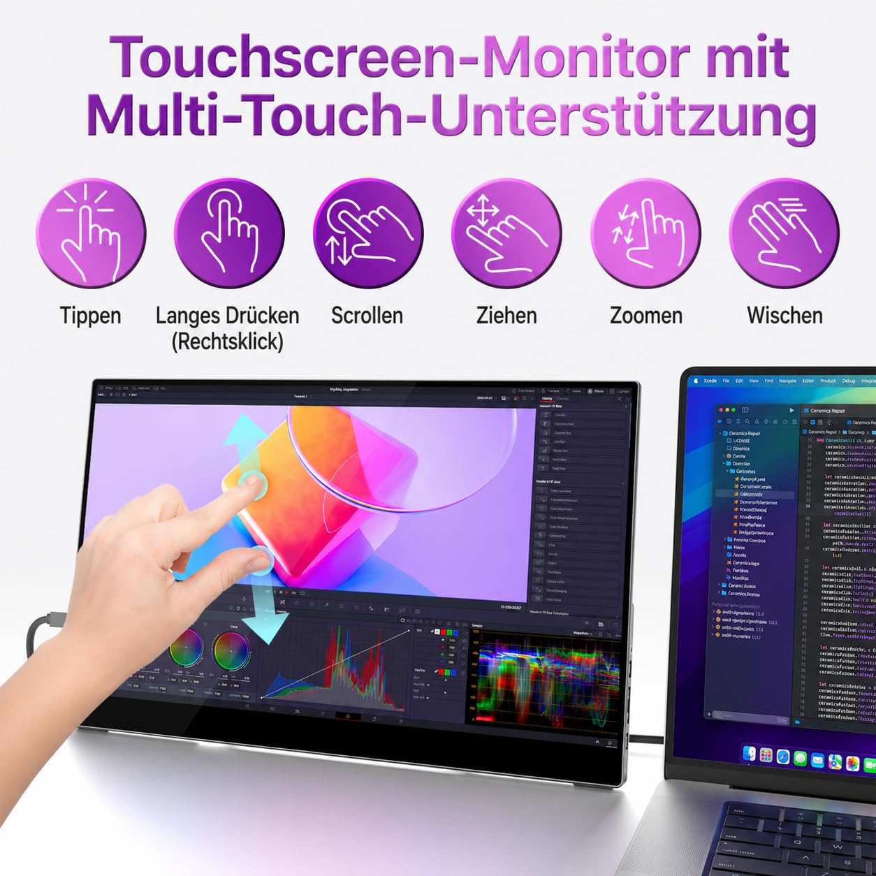 Cocopar 15,8-Zoll Portable Monitor - FHD 100% sRGB mit Lautsprecher und VESA-Schaltflache - Dettaglio