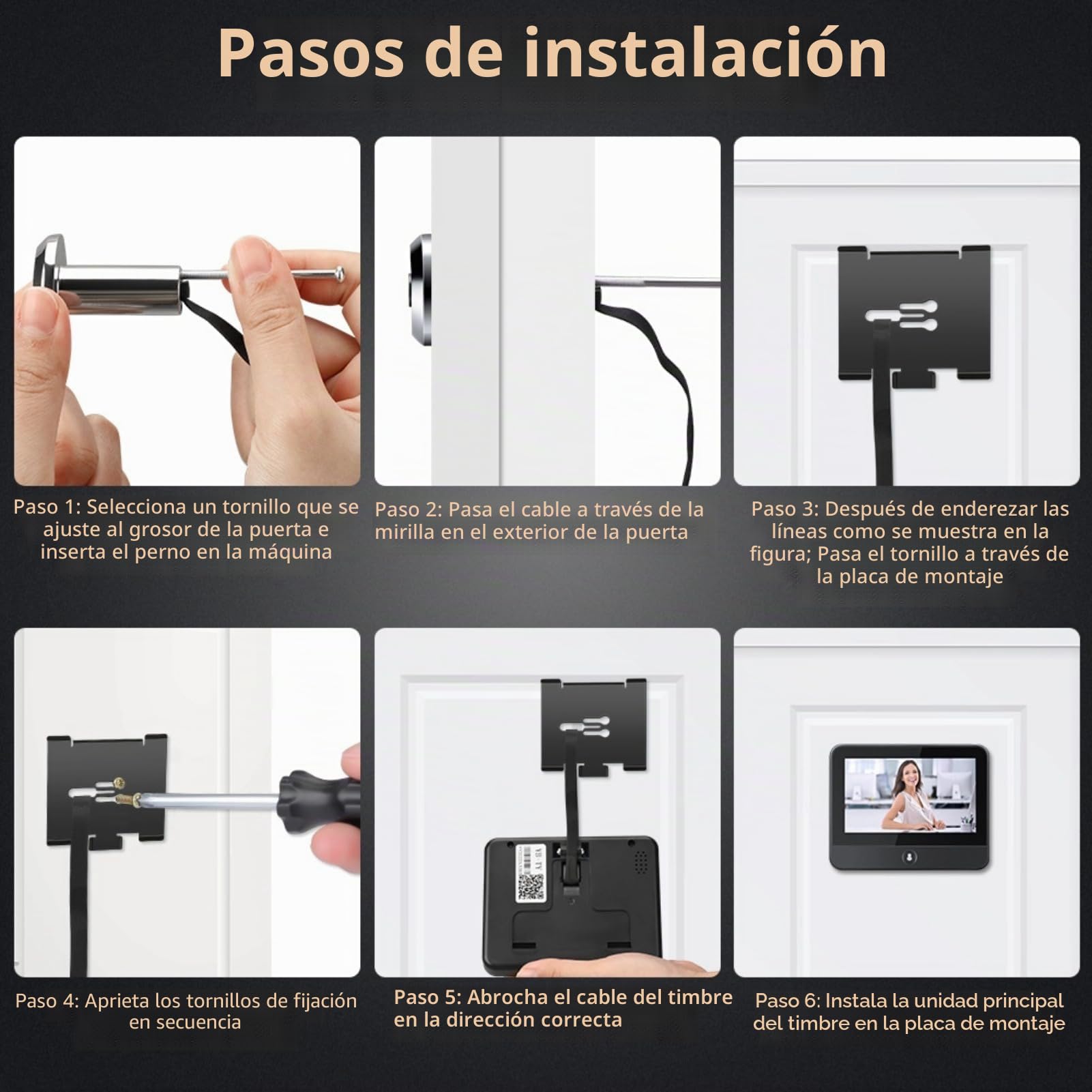 Visor de Puerta, Cámara de Mirilla de Puerta HD 1080P con Pantalla de 4,3 Pulgadas, Cámara IP con Orificio para Ojo de Puerta WiFi de 3MP, Cámara de Seguridad con Visor de Ojo de