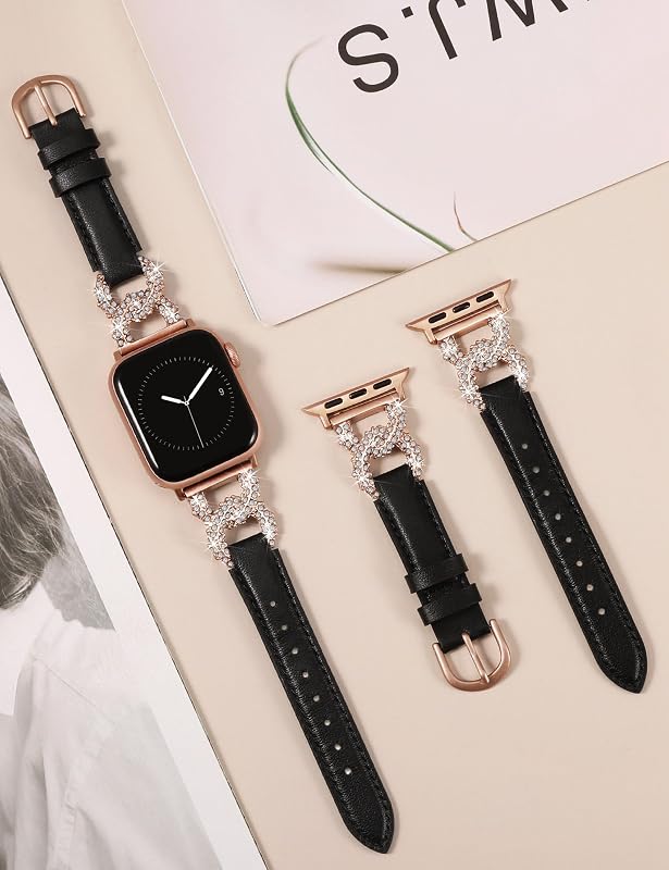 TOYOUTHS Bőr Szíj Apple Watch-hoz 38/40/41/42/44/45/49mm Női Elegáns Gyémánt Csat Vékony Bőrszíj iWatch Ultra 2/9/8/7/6/5/4/3/2/1/SE