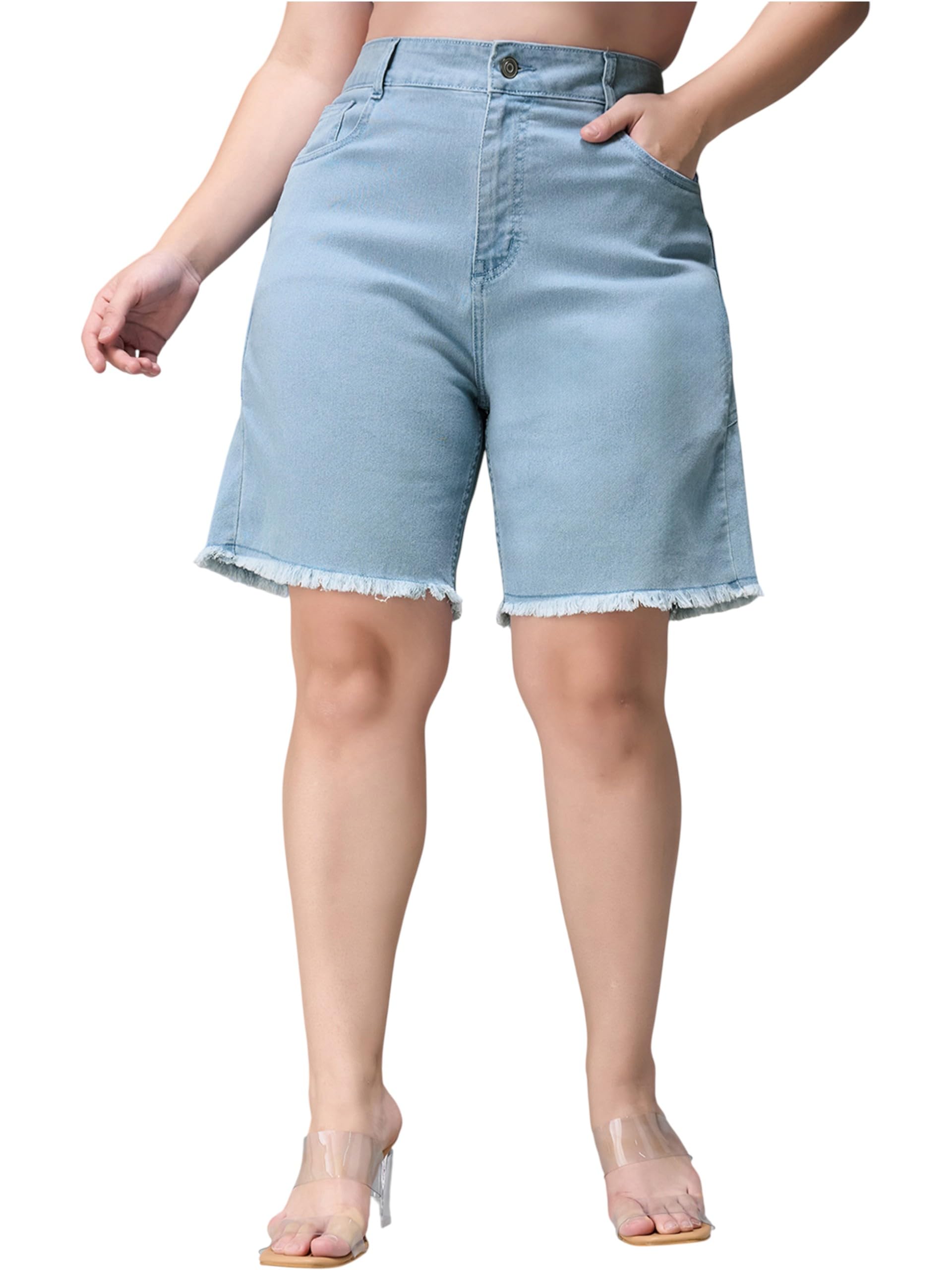 miss chase a+ Women's Regular High Rise Mild Distress Regular Denim Skorts-picture-30