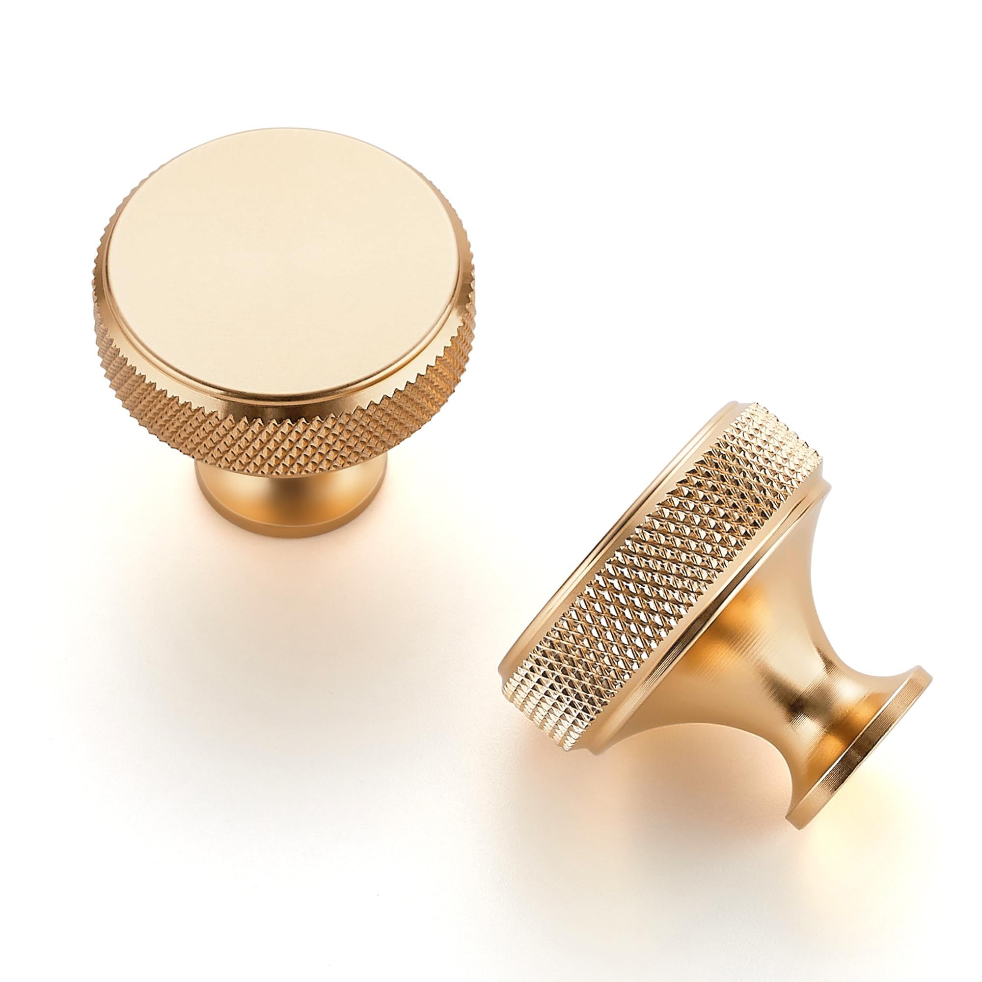 JOY DECOR Lot de 30 boutons de placard de cuisine ronds en laiton brossé massif moleté à trou unique pour armoire, meubles, commode, poignées dorées