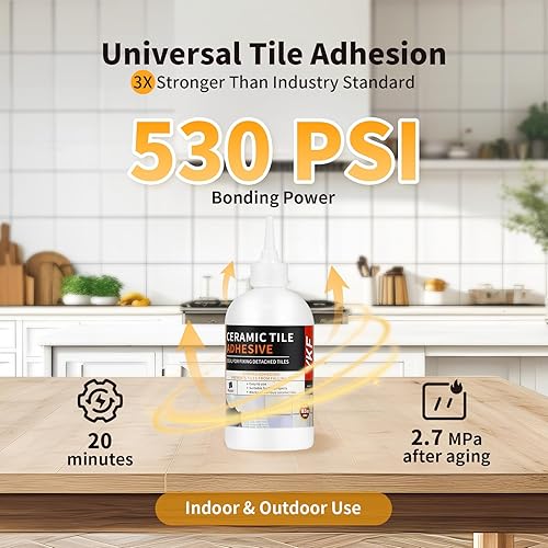 Miniatura 6 de Adhesivo de azulejos y pegamento de reparación resistente (10.5 onzas), kit de unión fuerte para cerámica, porcelana y piedra sueltos, fijación