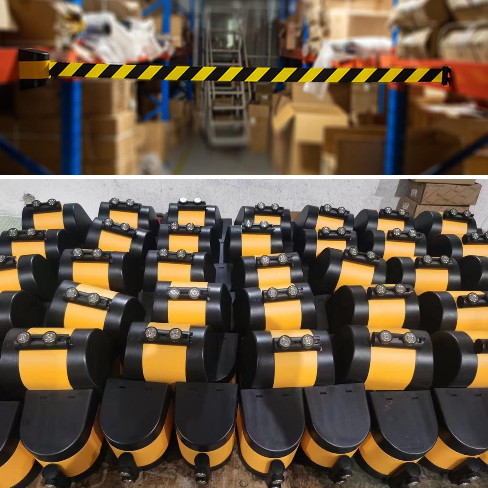 Barrera magnética retráctil de Color Negro y Amarillo - Barrera de Seguridad telescópica - Herramienta Temporal de Control de multitudes para la gestión Segura de Filas (A, 5 m/16,4 pies)
