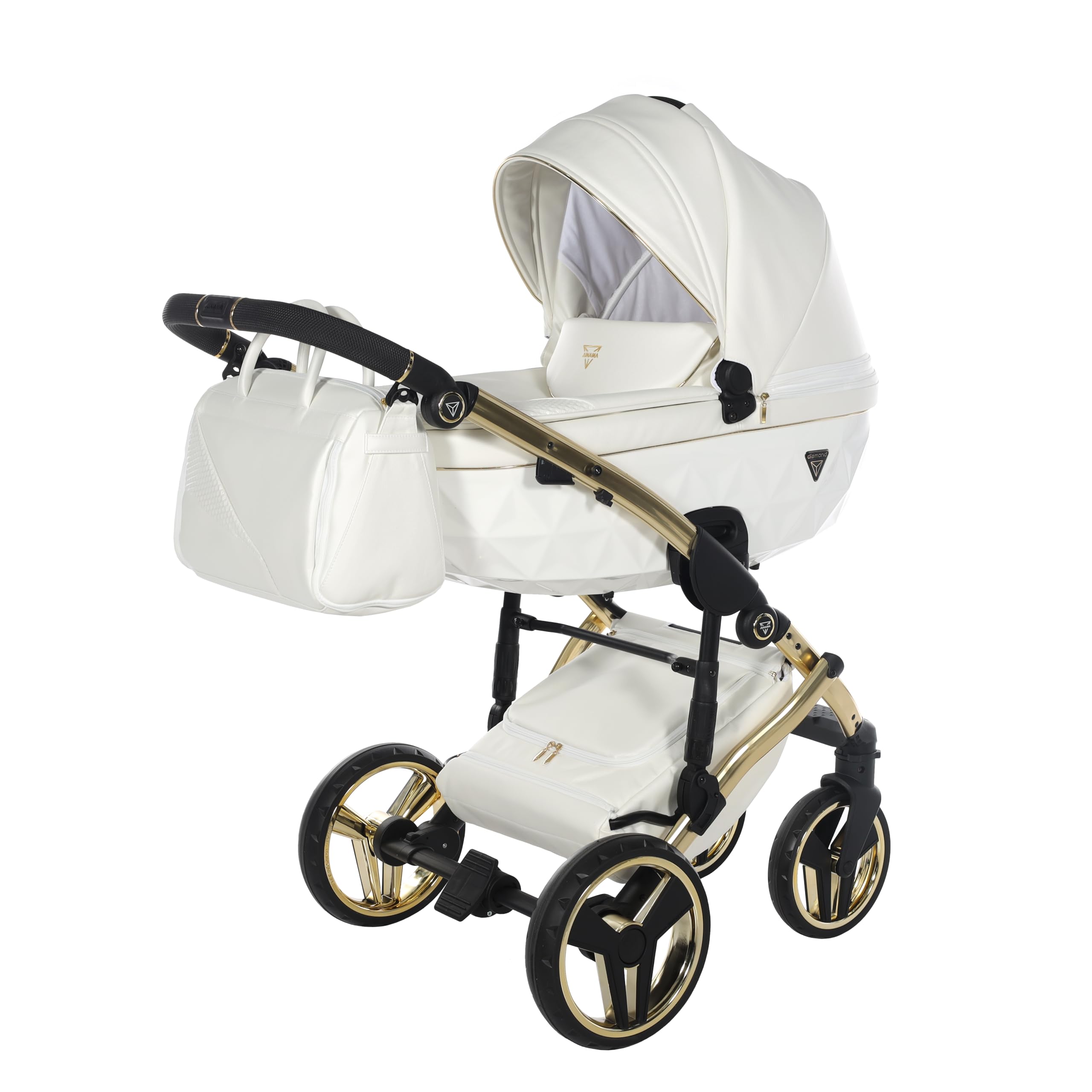 Junama Passeggino TRIO Diamond Fluo Individual 17 Bianco e Oro - 2in1 3in1 4in1 + ombrellino (4 in 1 con Base ISOFIX)