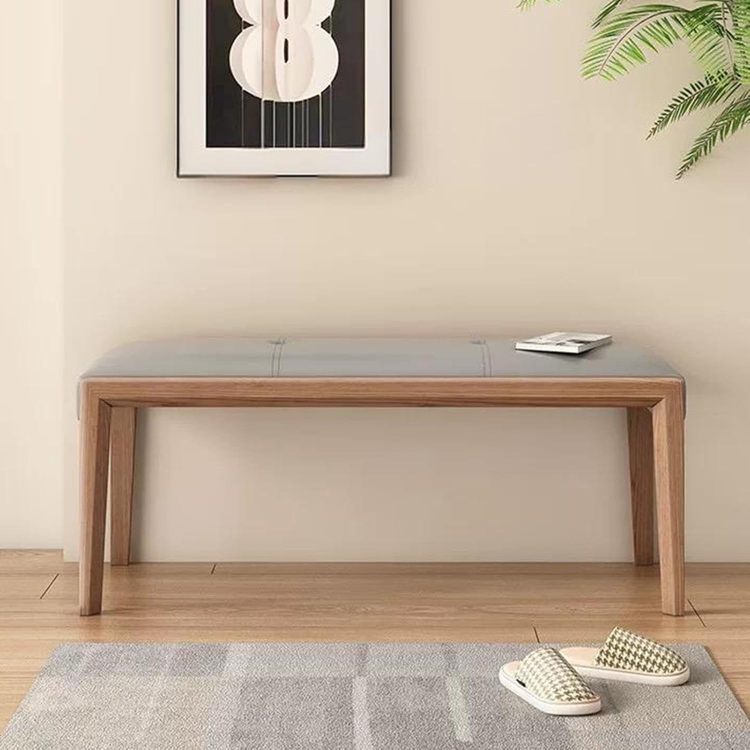 Dining Bench, Wood Bench, Dining Room Bench, Entryway Bench with Padded Seat, Bench End of Bed, Wood Bench Indoor for Kitchen, Living Room, Hallway, Bedroom, Natural(100cm/39.3in)