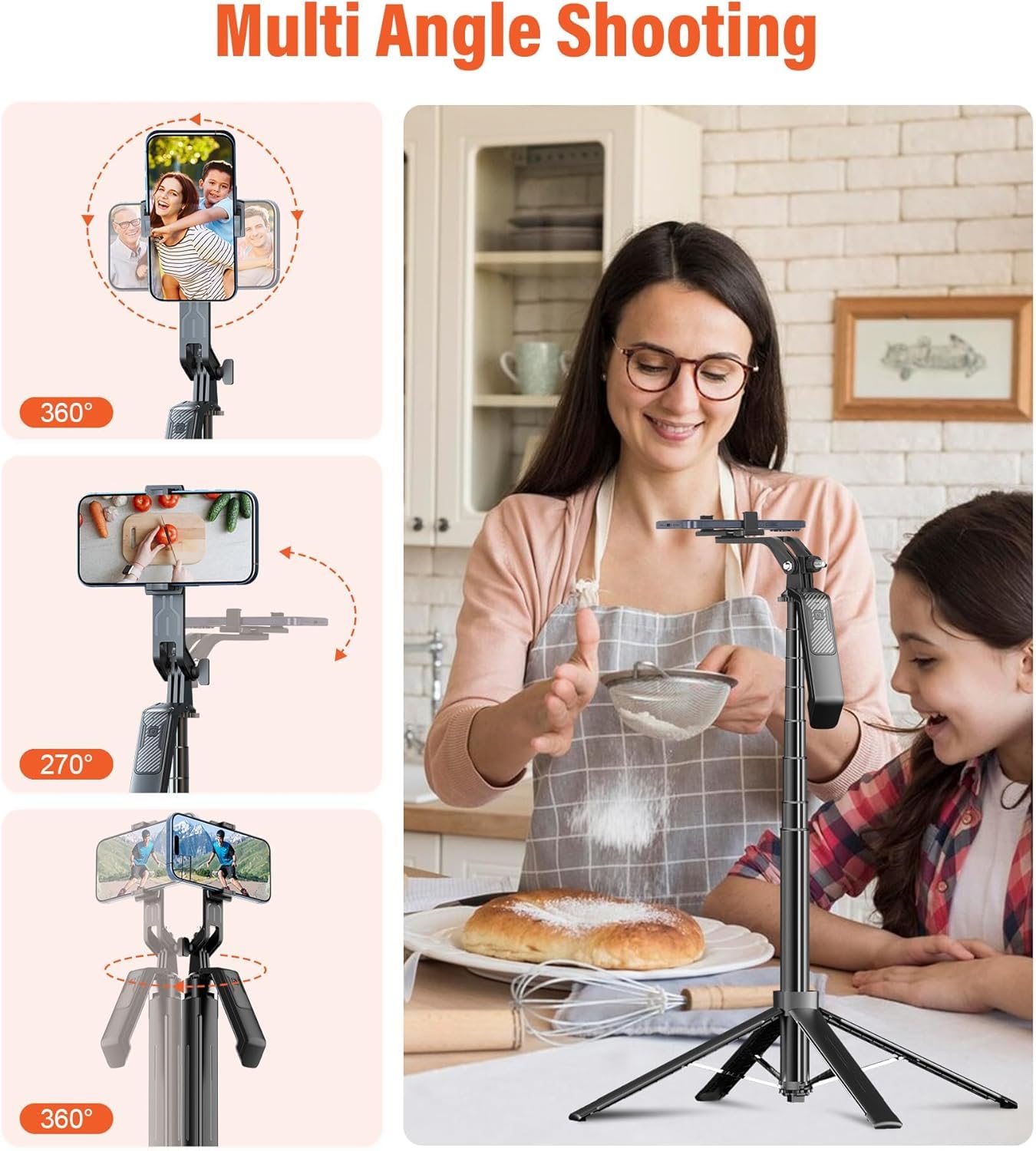 Trépied Smartphone 1,8m avec Suivi Facial IA 360°, Lumière LED Professionnelle et Télécommande - Perche Selfie Motorisée pour TikTok Youtube Live Streaming - Trépied Photo Vidéo Rotation Automatique