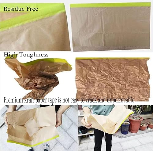 Miniatura 8 de Papel de enmascarar, enmascarar pintura, rollo de papel de pintura automotriz con cinta, cinta y cortina para pintar, papel de enmascaramiento de