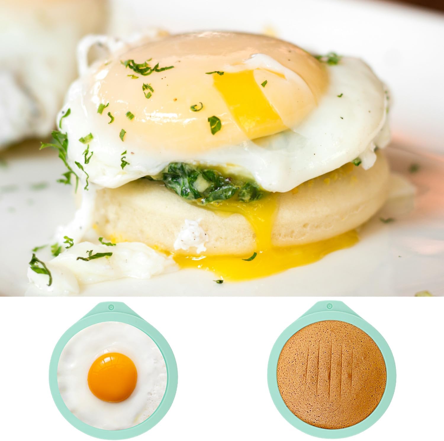 Ragyzity 4 Pcs Air Fryer Egg Molds, Silicone Non-Stick Muffin and Toast Maker, 4 Inch Air Fryer Muffin Pans for Burger Buns, Pancakes, Air Fryer Accessories (Green)
