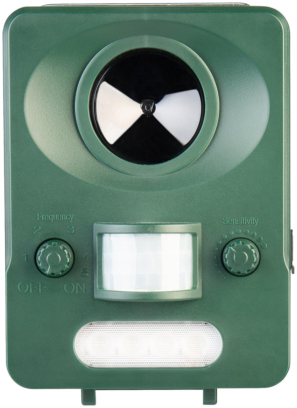 Exbuster repellente per gatti: Set di 2 Repellente per animali a ultrasuoni solare USB, Pannello solare, Batteria (rilevatore di movimento acustico, dispositivo animali, mouse)