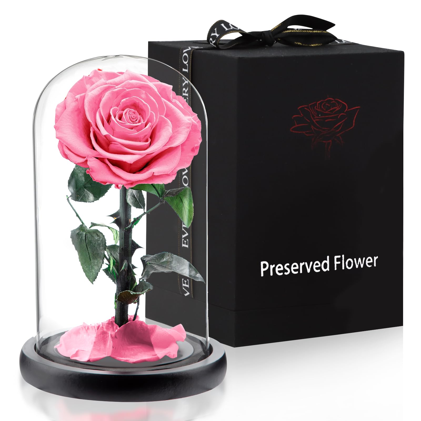 Rosa Stabilizzata Vera in Vetro, Rosa Eterna Realizzati con Rose Vere, Fiori Stabilizzati sotto Vetro a Cupola, Regalo Donna Compleanno, Regalo Mamma, Regalo Fidanzata, Moglie,Rosa