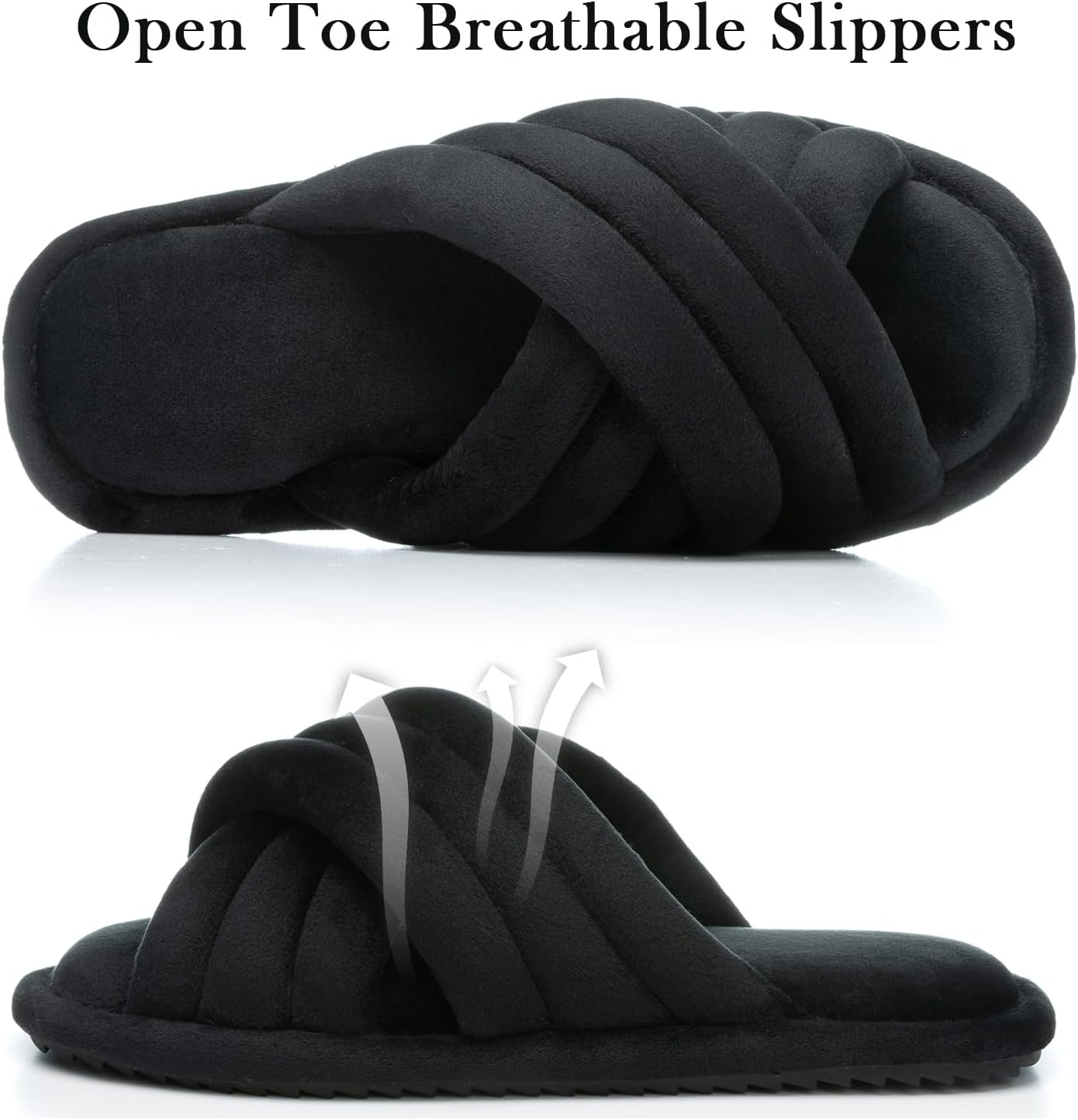 Cross Band Womens Slippers Indoor and Outdoor with Cozy Memory Foam Ladies House Slippers Shoes Slides Open Toe Cute Gifts for Women Her Mom Soft Slip On Slipper Black - Image 4