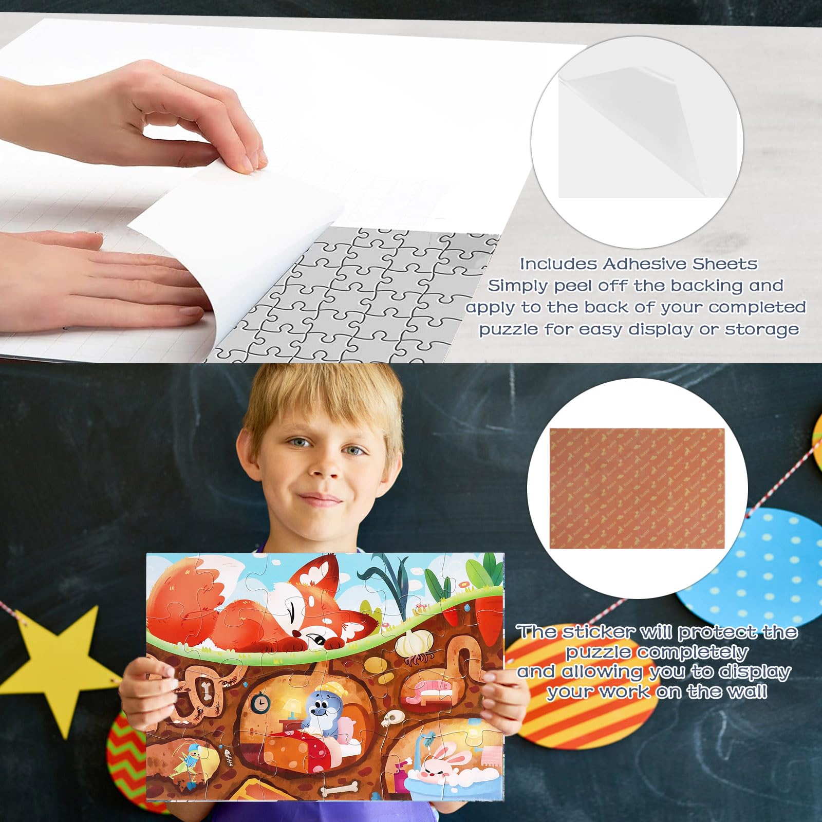 Fox Secret 24 Piece Floor Puzzles for Kids Ages 3-5, Educational Preschool Kids Puzzles, Includes Sticker Sheets, for Boys and Girls