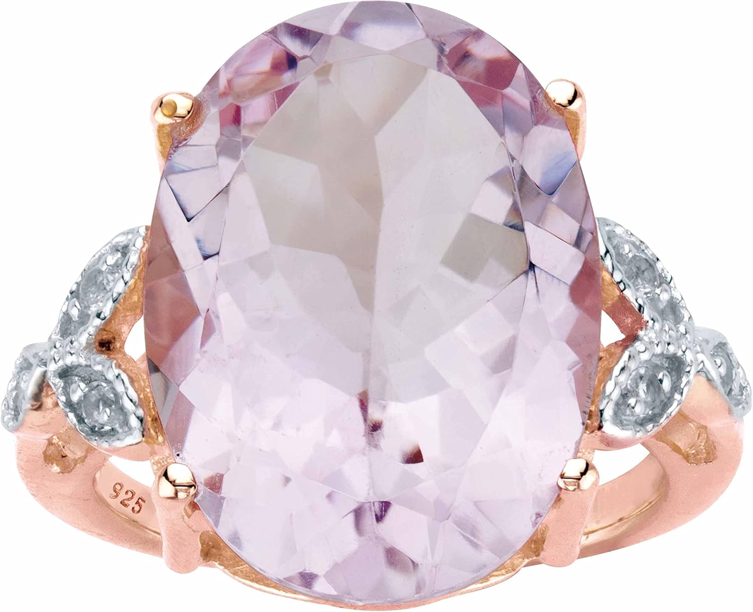 PalmBeach Rose Gold-plated Sterling Silver Oval Cut Genuine Pink Amethyst and Round Genuine Topaz Split Shank Ring Sizes 6-10
