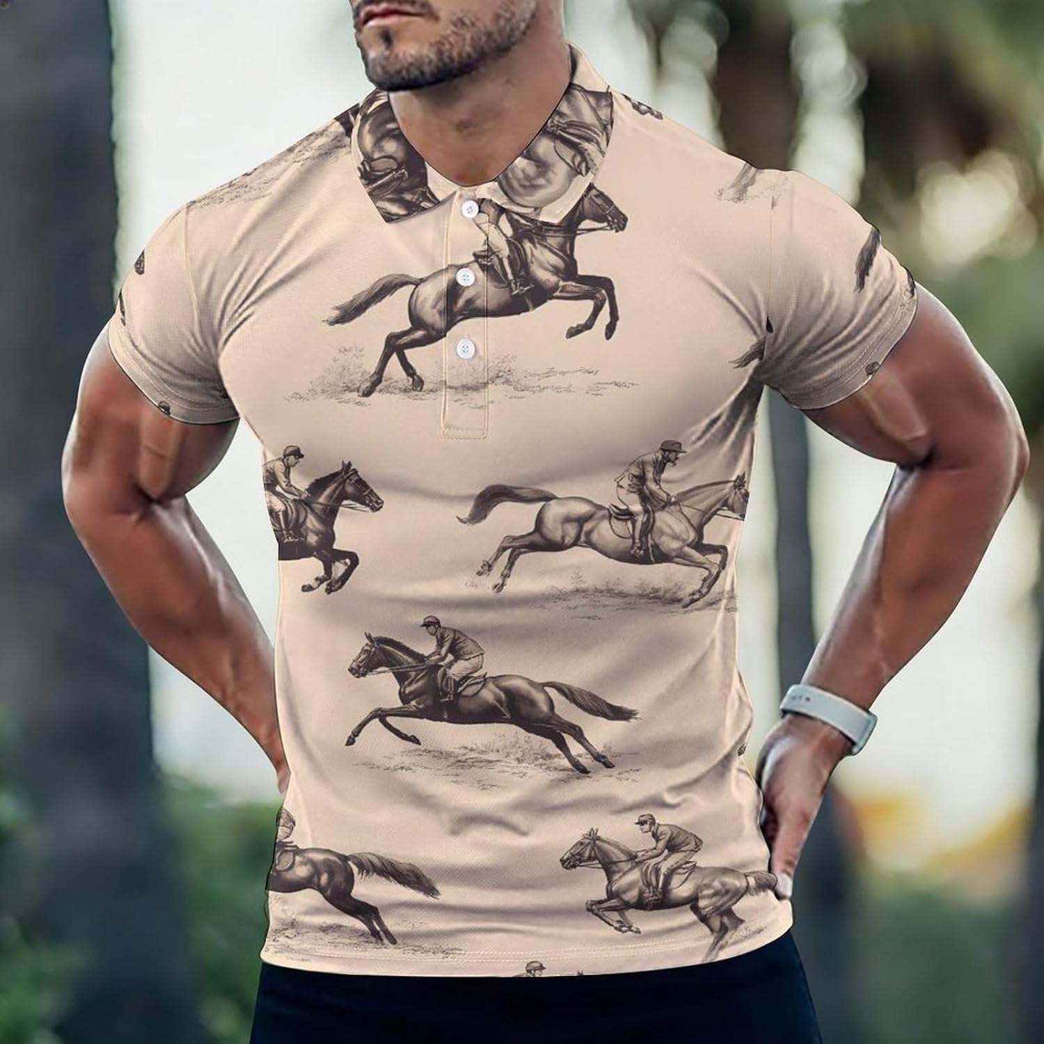 Equestrian Jockey Horse Golf Polo Shirts for Men Casual T Shirts 5X-Large