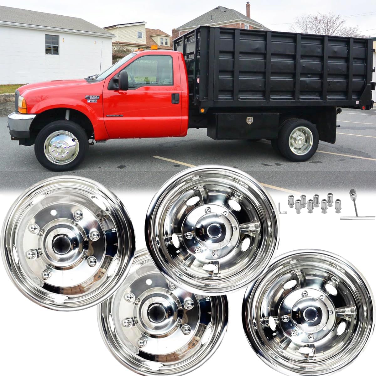 19.5" Polished 304 Stainless Steel Dually Wheel Simulators, 4pcs
