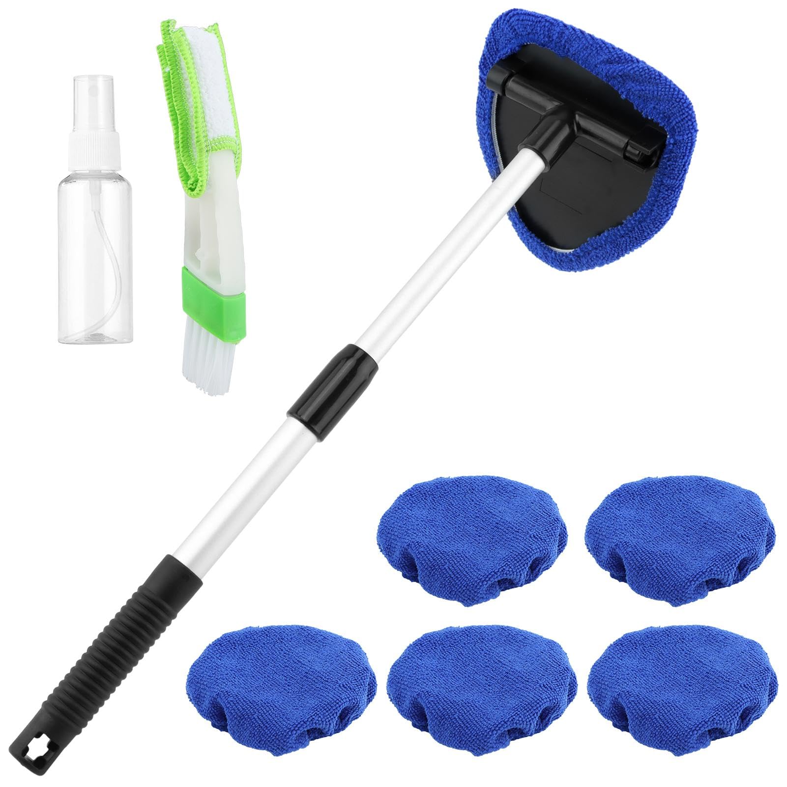 homfanseec Car Window Cleaner Windshield Cleaning Tool,Car Windshield Cleaner Rod,car Window Cleaner Tool Replacement Pads,Car Cleaning Kits for Vehicles,Car Glass Cleaner(21.65inch)
