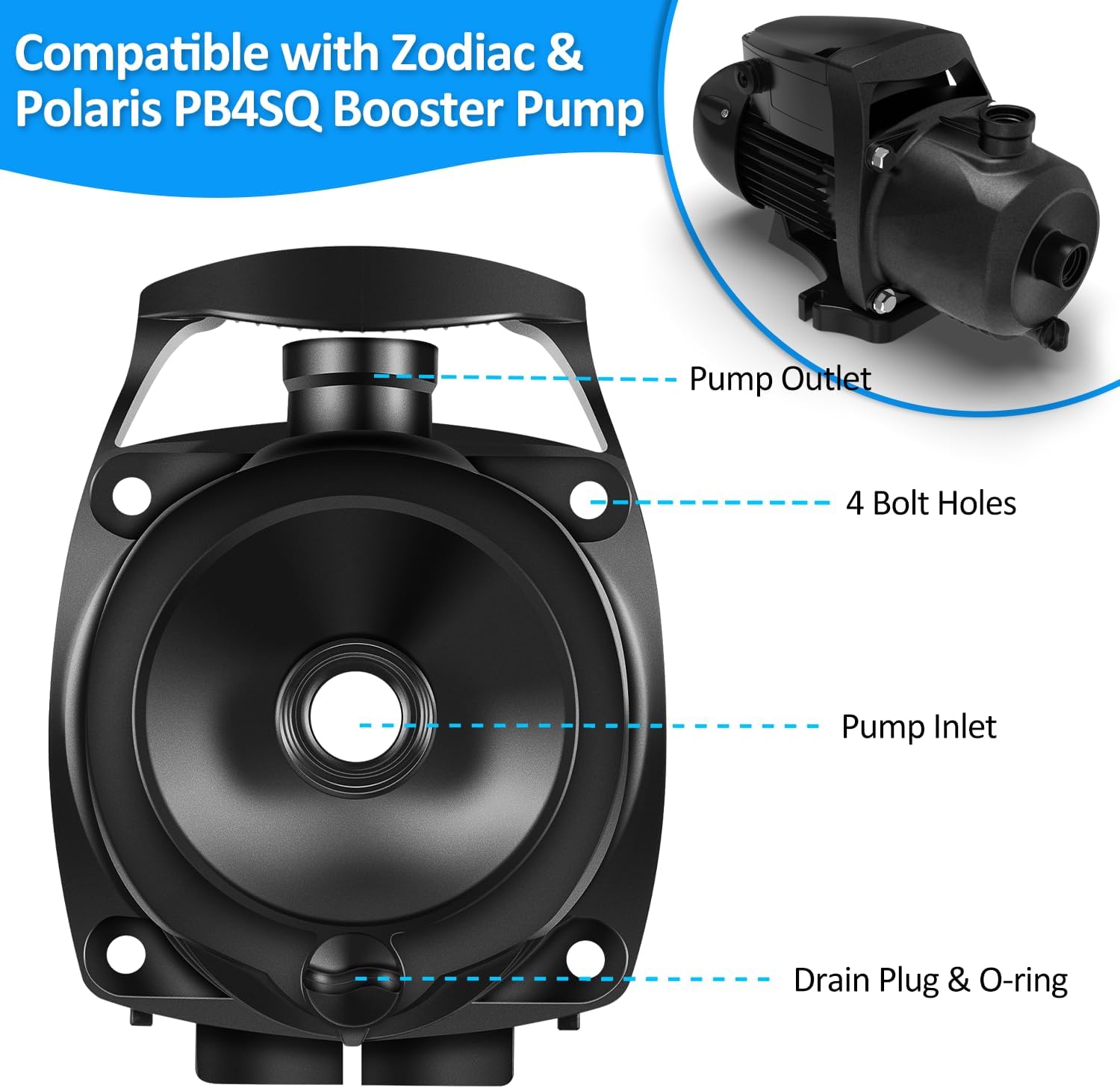 R0723100 Pool Pump Body Replacement fit for Zodiac & Polaris PB4SQ Booster Pump - Reinforced Housing Body, Black