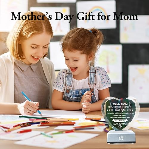 Miniatura 6 de ERWEI Regalos románticos para pareja, lámpara de noche de corazón de cristal, regalos para el día de la madre, regalo de cristal con texto en inglés