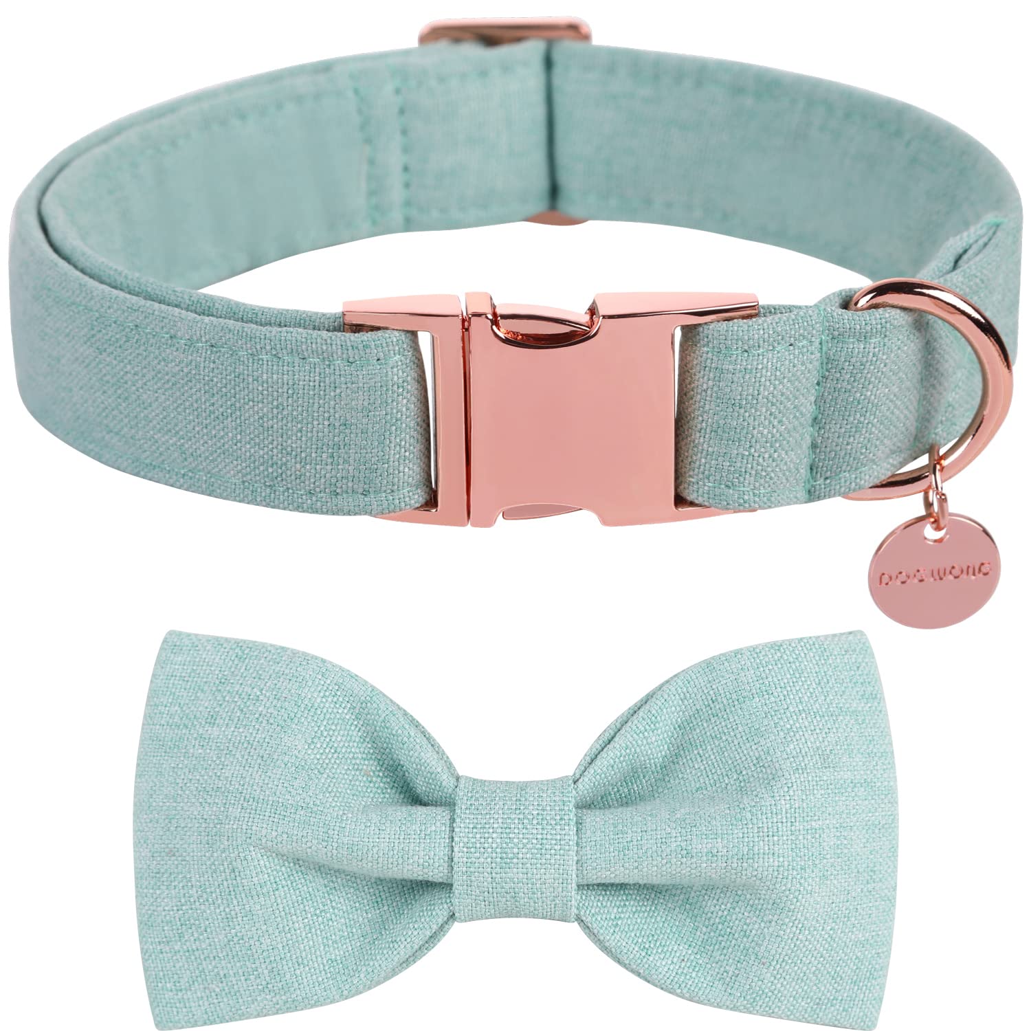 DOGWONG Hundehalsband Mit Abnehmbarer Fliege – Blaues Plaid, Verstellbar