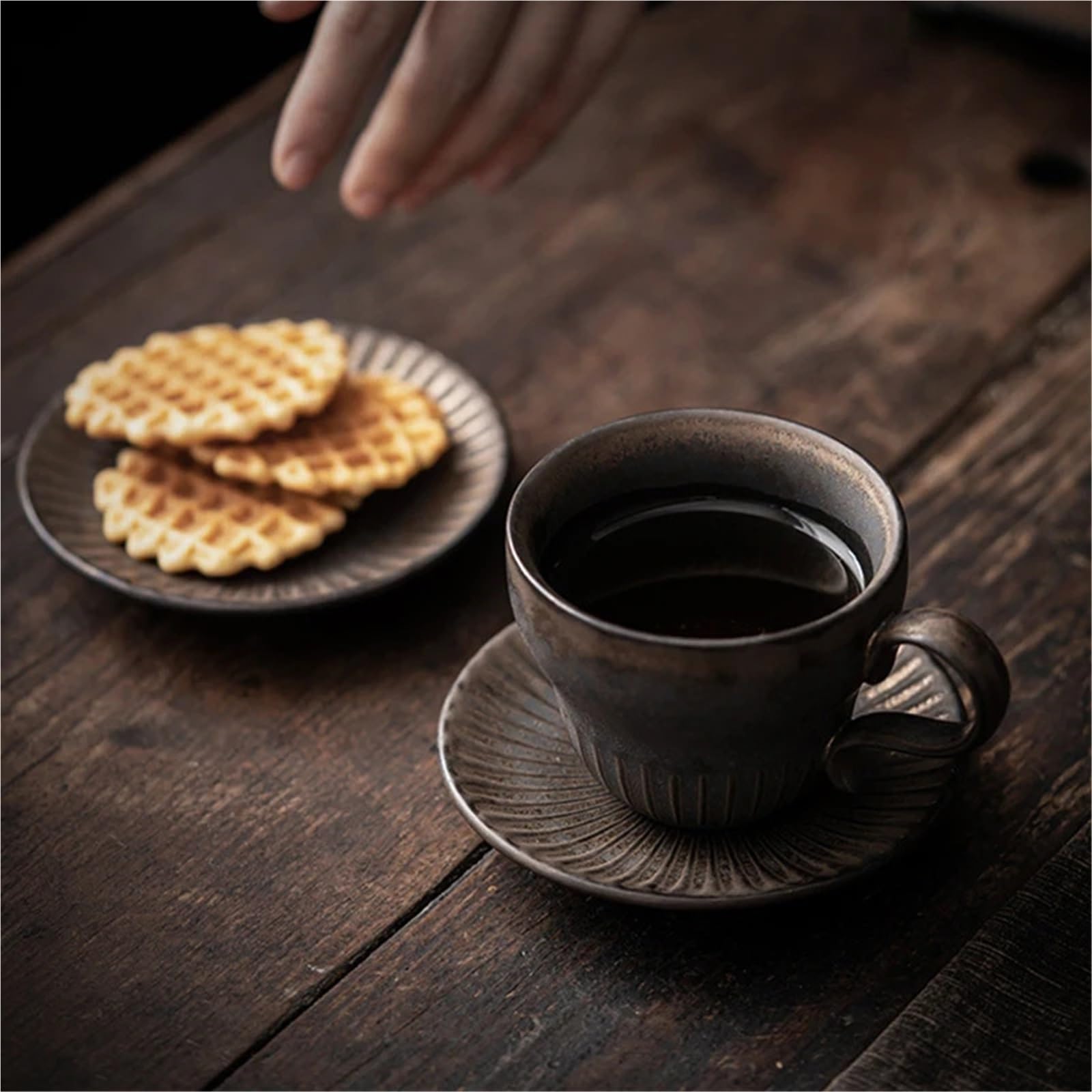 Kaffeetasse Untertasse Sets Vintage-Kaffeetassen aus Keramik mit Tablett und Henkel, Retro-Keramik-Kaffeetasse und Untertasse, Set mit Fotografie-Requisiten, Kaffeegeschirr-Tassen(B)