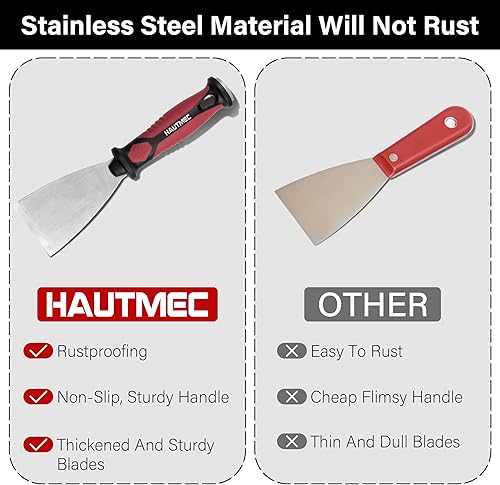 Miniatura 5 de HAUTMEC Juego de 2 cuchillos de masilla, 2.5 pulgadas rectas y 3 pulgadas desplazadas, hoja de acero inoxidable resistente y extremo de martillo