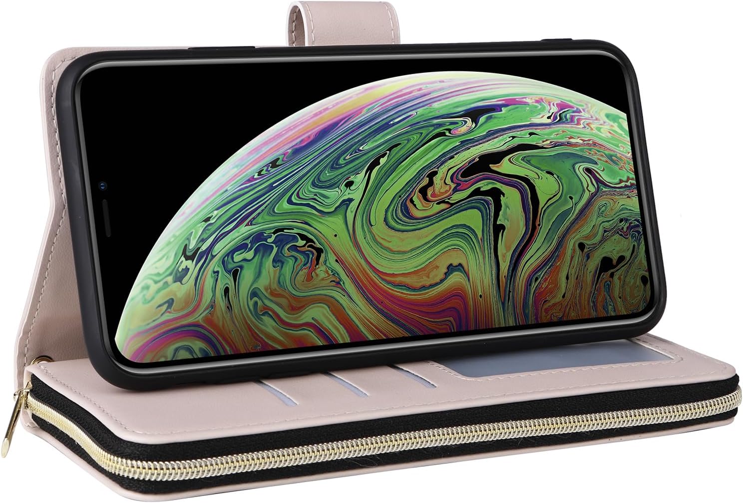 Asuwish Phone Case for iPhone Xs Max Wallet Cover with Tempered Glass Screen Protector Strap Card Holder PU Leather Flip Cell Zipper i X XR Xsmax 10x SX Xmax 10xs 10s 10 Plus Xmaxs Women Girls White