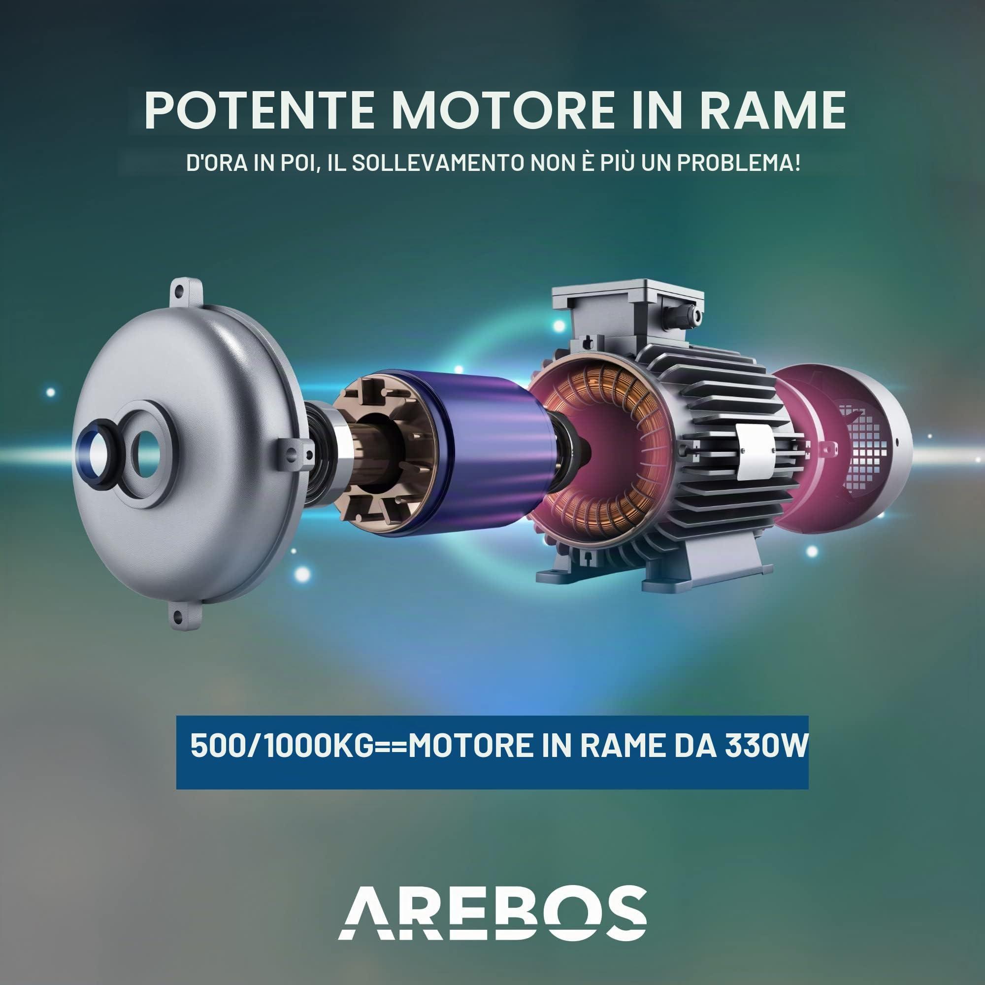 Arebos Paranco Elettrico | 500/1000 kg | 1300W | Verricello Elettrico | Montacarichi Paranchi Elettrici con Telecomando | altezza di sollevamento 12m | Verricellomontacarichi di Sollevamento