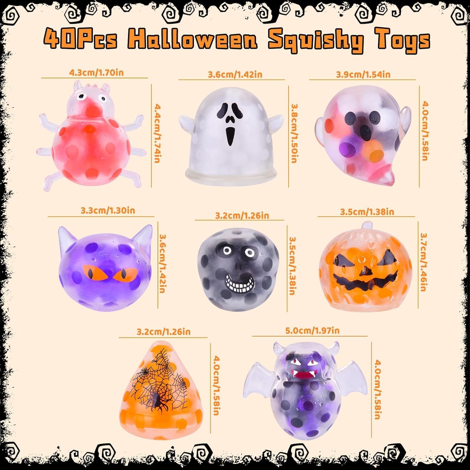 40Packs Halloween Mochi Squishy Toys for Kids Halloween Party Favors Goodie Bags Fillers Stuffers Squishies Halloween Treats Bags Gifts Squishy Fidget Toys Stress Relief Squeeze Toys Prizes for Kids - Image 4