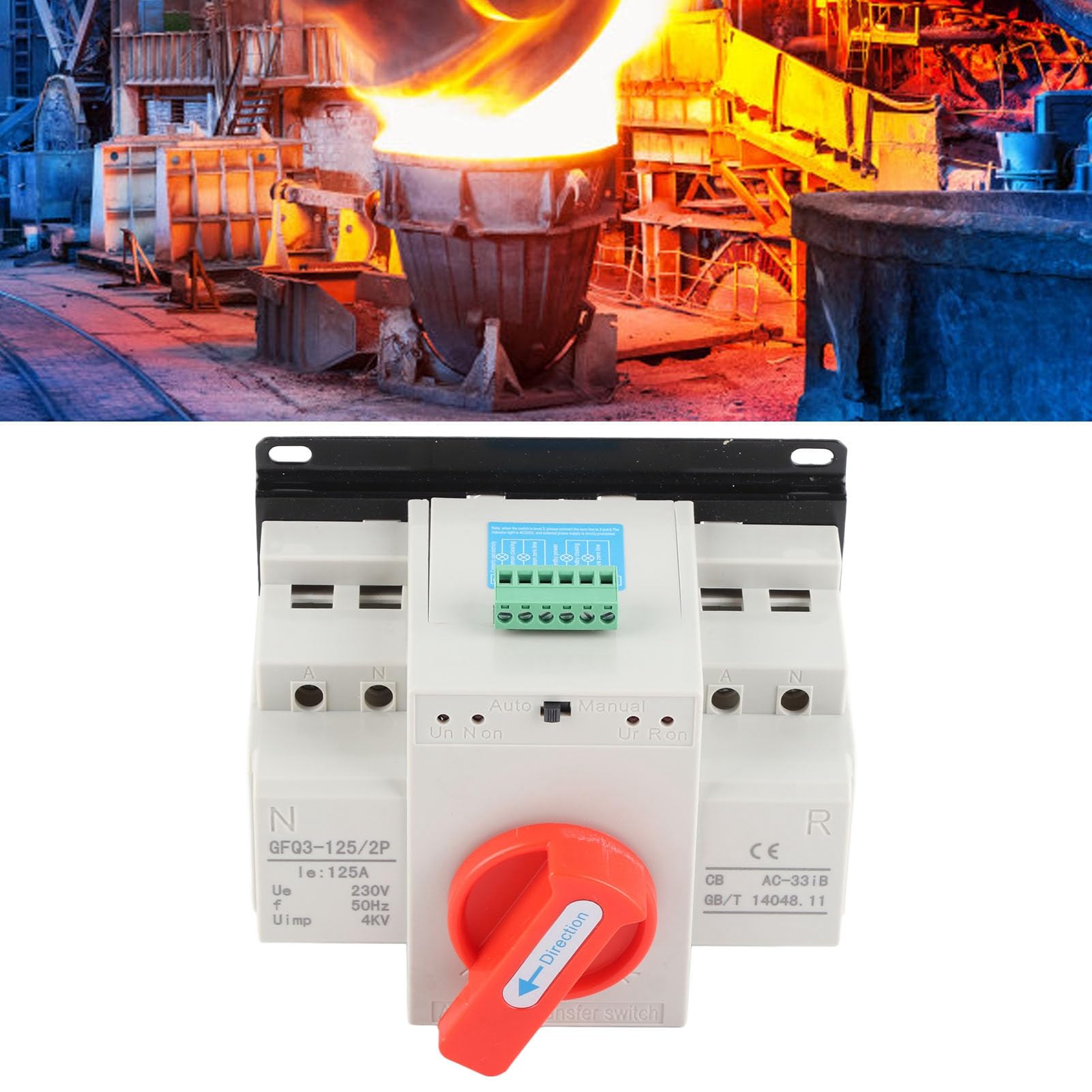 AC230 V 125 A Mini Dual Power automatyczny przełącznik transferowy ATS 2P, ręczna obsługa, wielokrotna ochrona, łatwa instalacja, PC i mosiądz, do szpitala, sklepu, banku