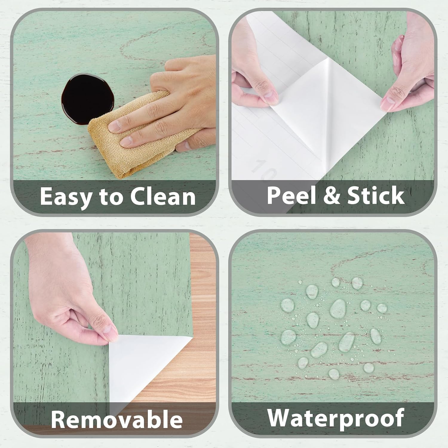 Green Wood Contact Paper Peel and Stick Countertops 15.7"×118" Green Wooden Wallpaper Self Adhesive Removable Wood Grain Contact Paper for Cabinets Counter Top Kitchen Liner Walls Vinyl Roll