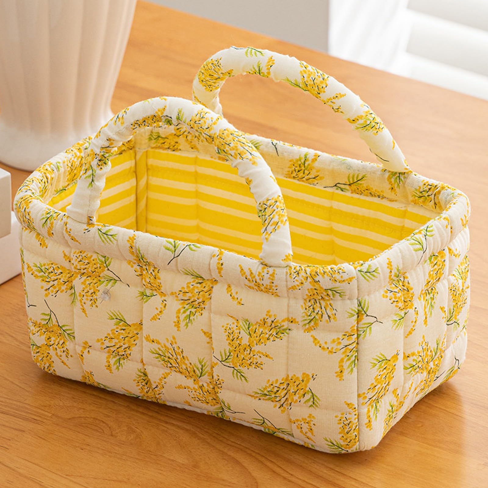 Floral Fabric Storage Basket – Portable Collapsible Laundry Bin with Handles, for Closet, Bedroom – Stores Socks, Keys, Toys(Floral P2-20)
