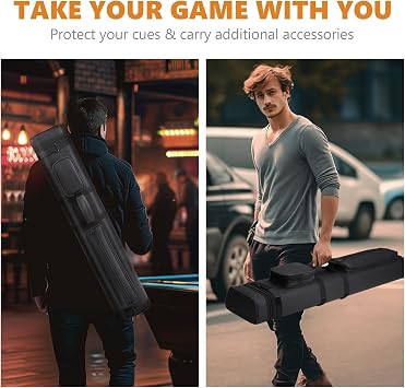 3x5 Pool Cue Case, Hard Pool Cue Case, Leatherette Billiard Stick Case, Large Capacity Pool Stick Case Holds 3 Cubats and 5 Cue Shafts Black