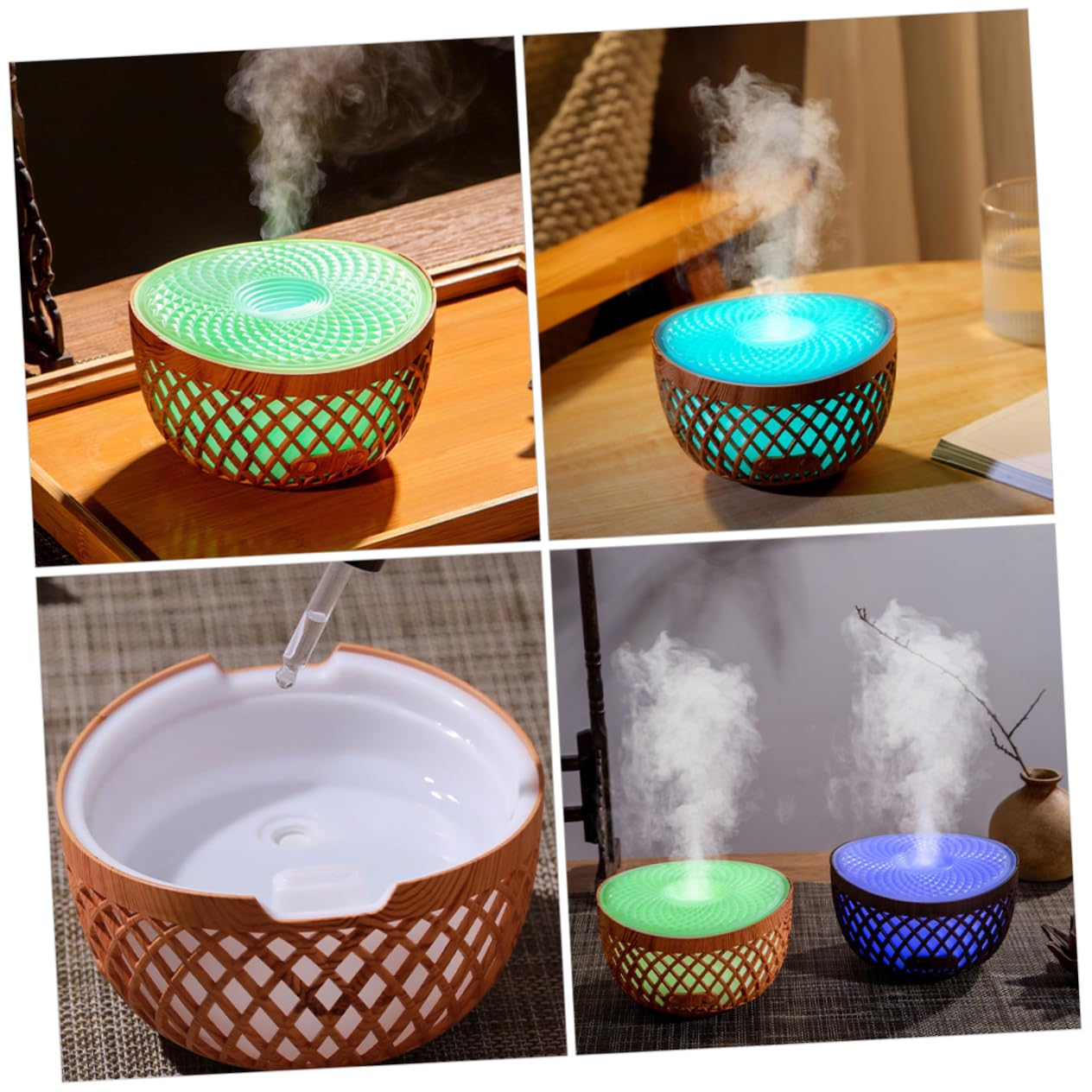 KOMBIUDA Umidificatore Silenzioso Luce Notturna e Diffusore Oli Essenziali Mini Diffusore Wireless Per Ufficio Camera e Bagno Atmosfera Rilassante e Design Elegante