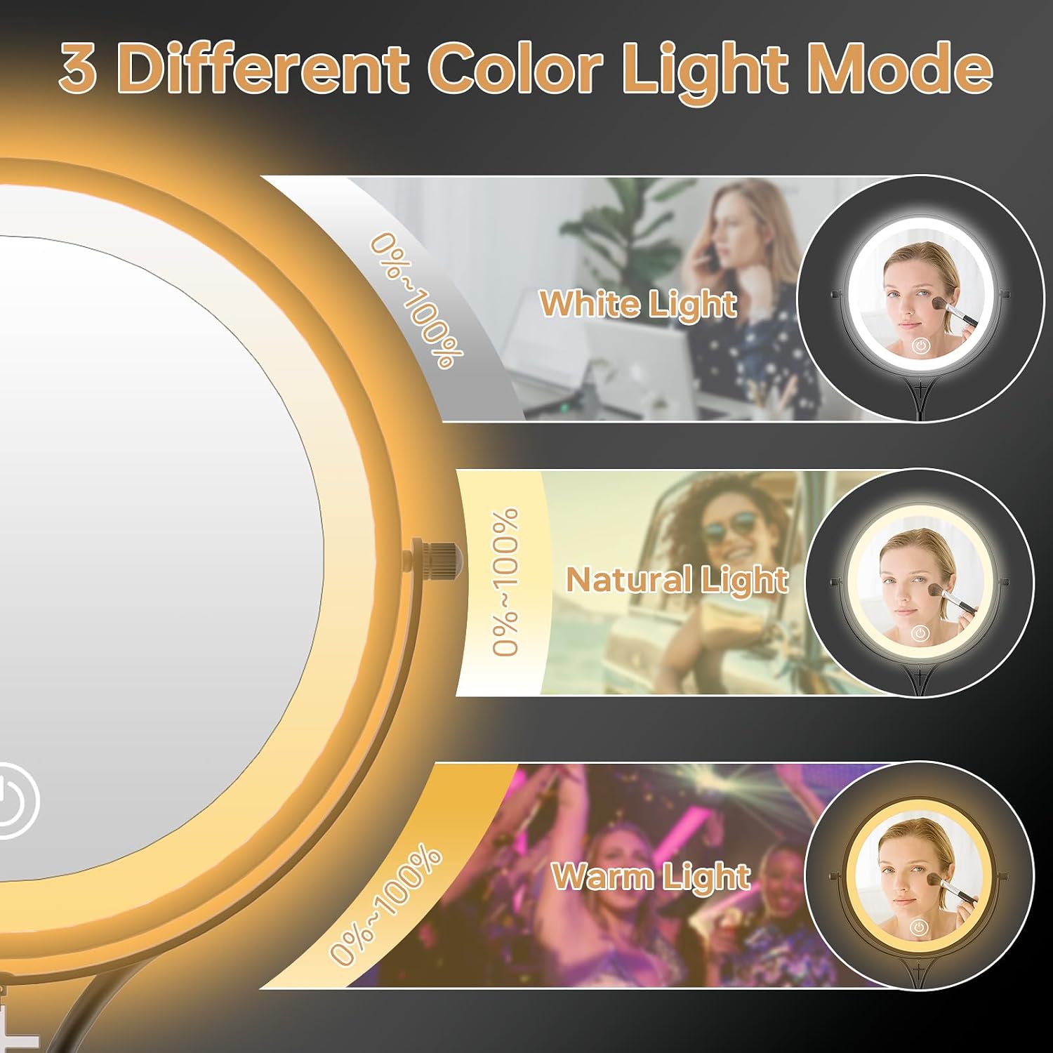 7" Lighted Makeup Mirror with Lights and 1X/10X Magnification,Black