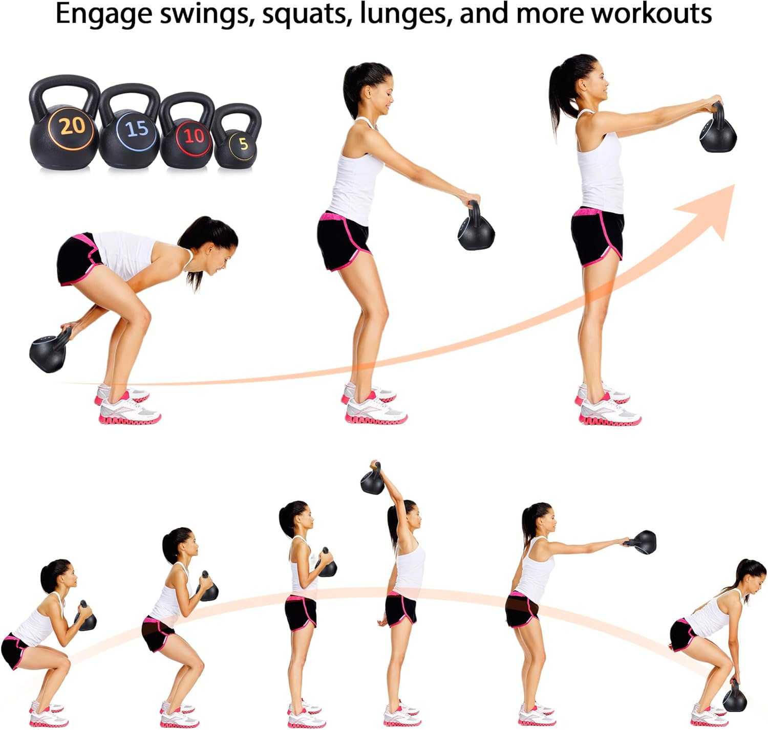 Nouva Kettlebell Sets with Storage Rack, Strength Training Kettlebells Wide Grip Kettlebell Exercise Fitness Weight Set for Home Gym Weightlifting, Strength & Core Training
