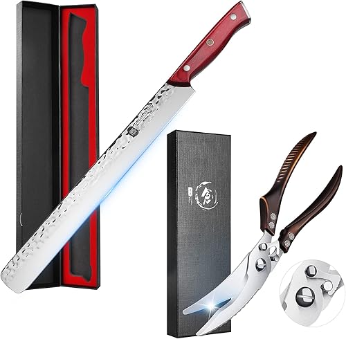 VG10 - Cuchillo para cortar carne, cuchillo japonés de 16 pulgadas, ultraafilado, forjado de acero inoxidable de alto carbono, cuchillo de pechuga