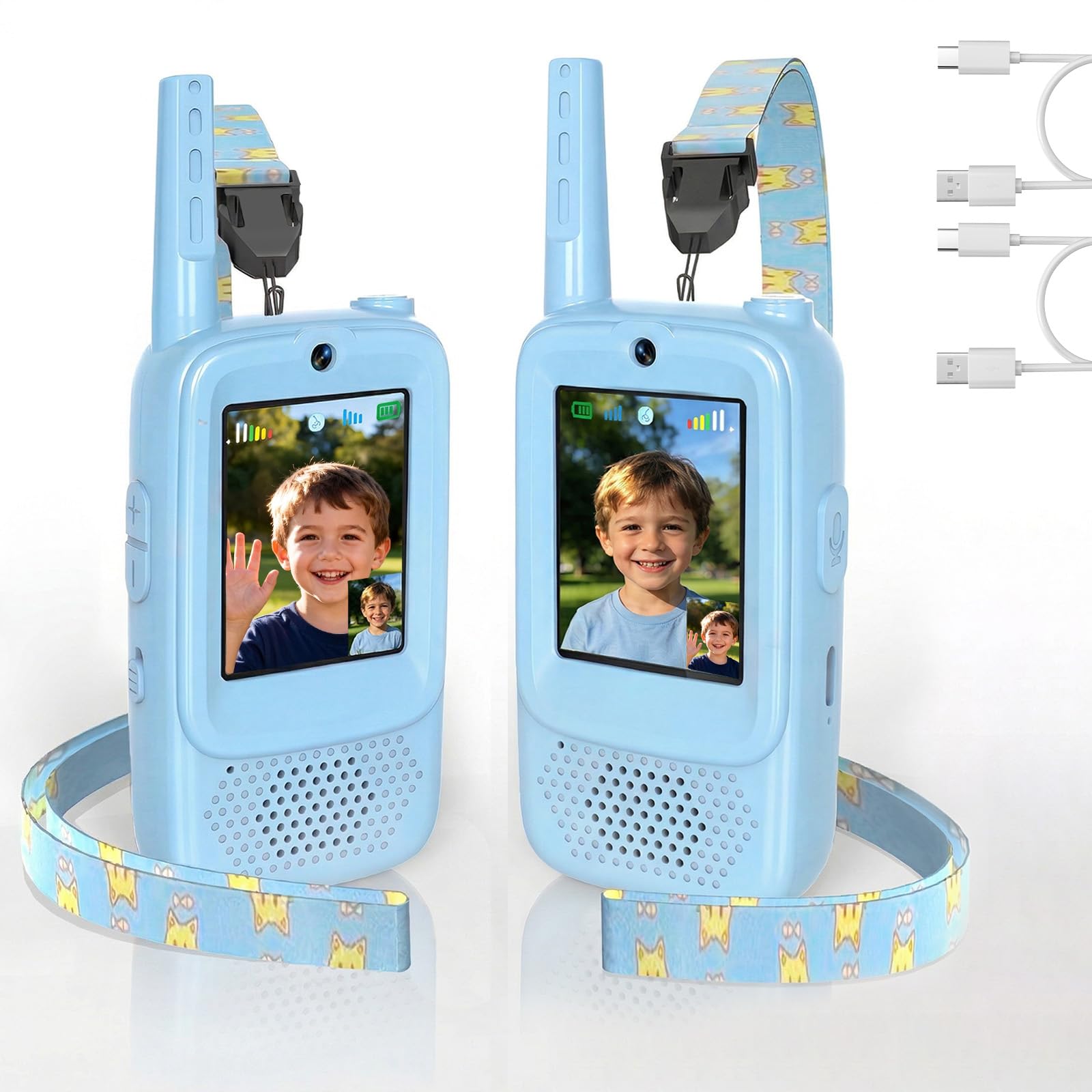 ZealSound Video Walkie Talkies for Kids, 2 Pack HD Video Intercom, 200–300m Long Range, 3 Voice Effects, Rechargeable Walkie Talkie Toy for Girls and Boys Aged 3–12, Camping, Garden Play, Q8 Blue/Blue — image 1