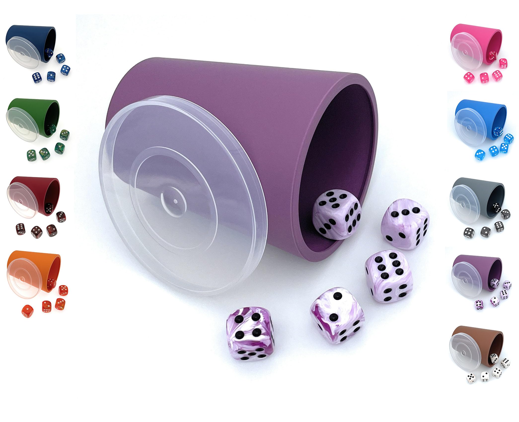 DiceCupFlex - Flexible Dice Cup with Lid Including 5 Cubes - Made in Germany (Purple)