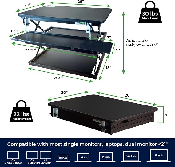CHANGEdesk Tall Ergonomic Standing Desk Converter for Laptops Single Monitors Adjustable Height Desktop Sit Stand-up Riser with Keyboard Tray Affordable Compact Small Computer Workstation Black