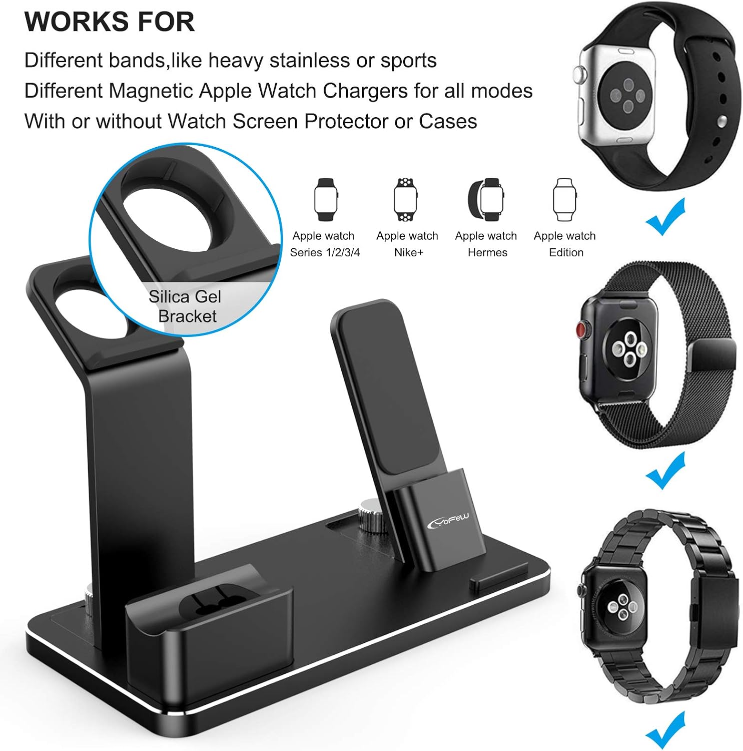Exclusive Discount 70% Price YoFeW Charging Stand for Apple Watch Charger Stand Aluminum Dock Station Compatible for iWatch Apple Watch Series 5/4/3/2 / 1/ AirPods/AirPods Pro/iPhone X/XS/XS Ma /8 / 8Plus / 7/7 Plus /6S，Black