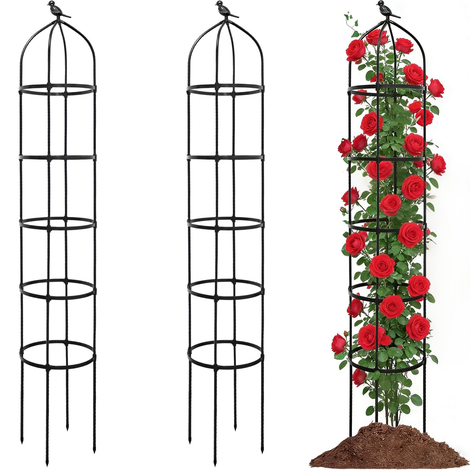 2 Pack Garden Obelisks for Climbing Plants 2M, Tall Metal Trellis with Black Plastic Coated Poles, Rustproof Adjustable Plant Support, Ideal Sweet Pea Trellis for Roses & Clematis, Indoor & Outdoor