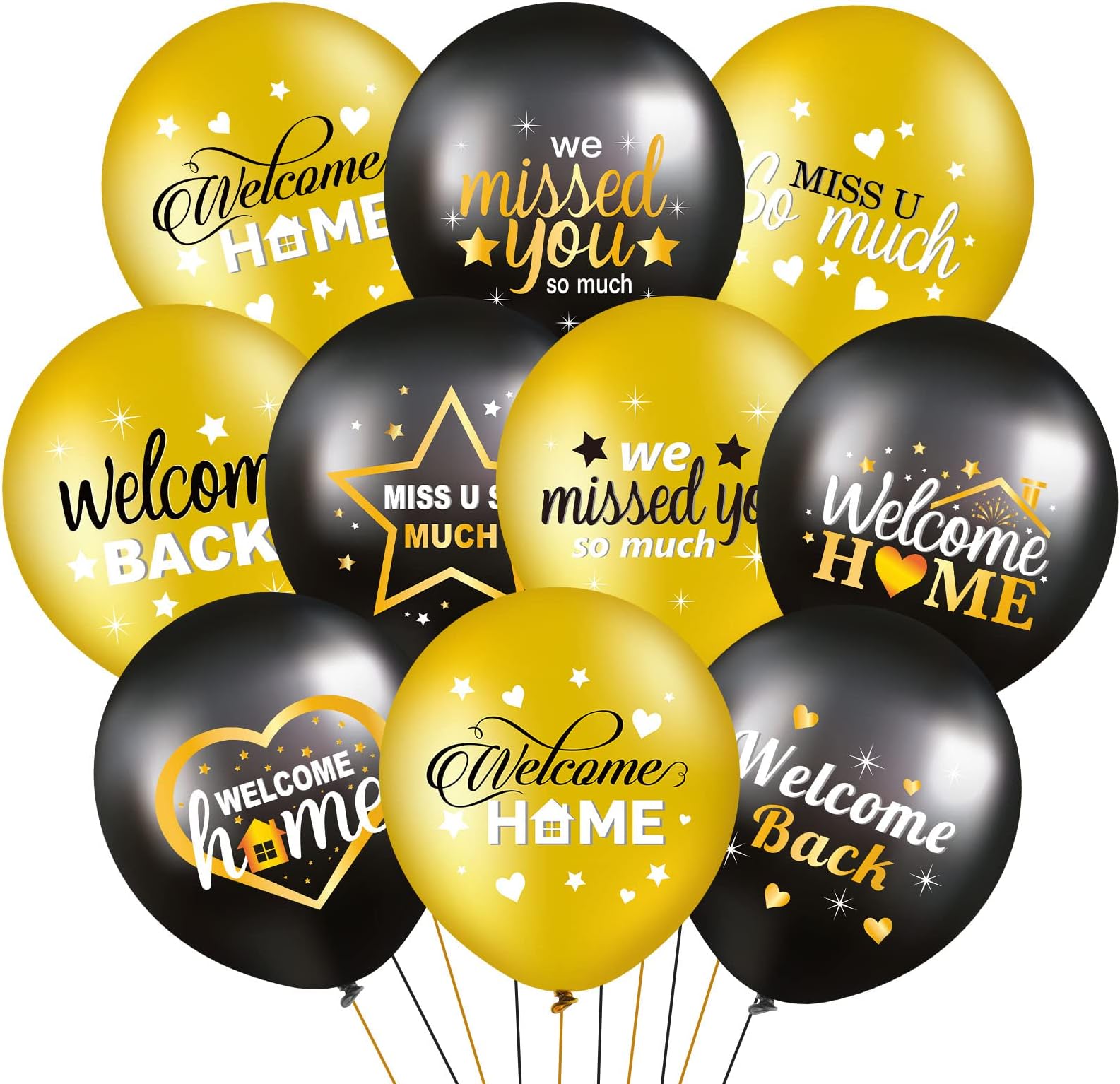 Harrycle 45 Pcs Welcome Home Balloon Decoration 12 Inch We Missed You So Much Balloon Black and Gold Balloons for Family Gathering Housewarming Reunion Army Theme Deployment Return Home Family Party