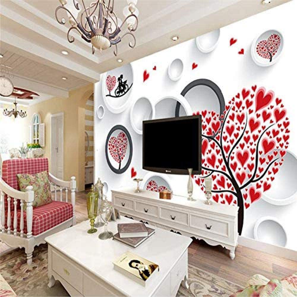Papel Pintado Mural, 3D Amor Pareja Corazón Árbol Papel Pintado Autoadhesivo Peel And Stick Para Sala De Estar, Dormitorio, Tv, Fondo, Oficina, Restaurante, Habitación, Póster 400(ancho)x280(alto)cm