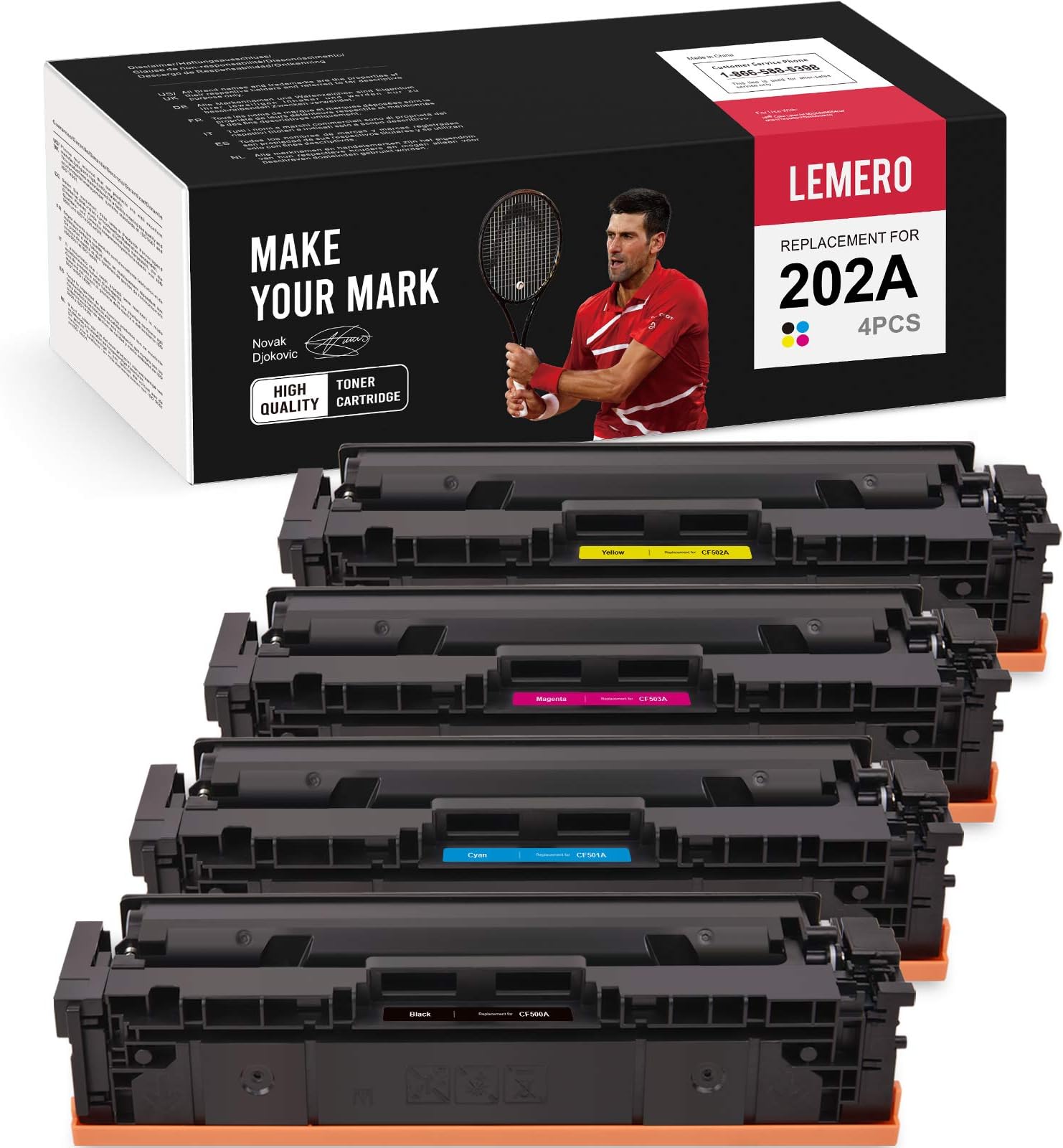LEMERO Compatible Toner Cartridge Replacement for HP 202A CF500A Toner Cartridges to use with Color Laserjet Pro m281fdw m281cdw m254dw Printer (1 Black, 1 Cyan, 1 Magenta, 1 Yellow, 4 Pack)