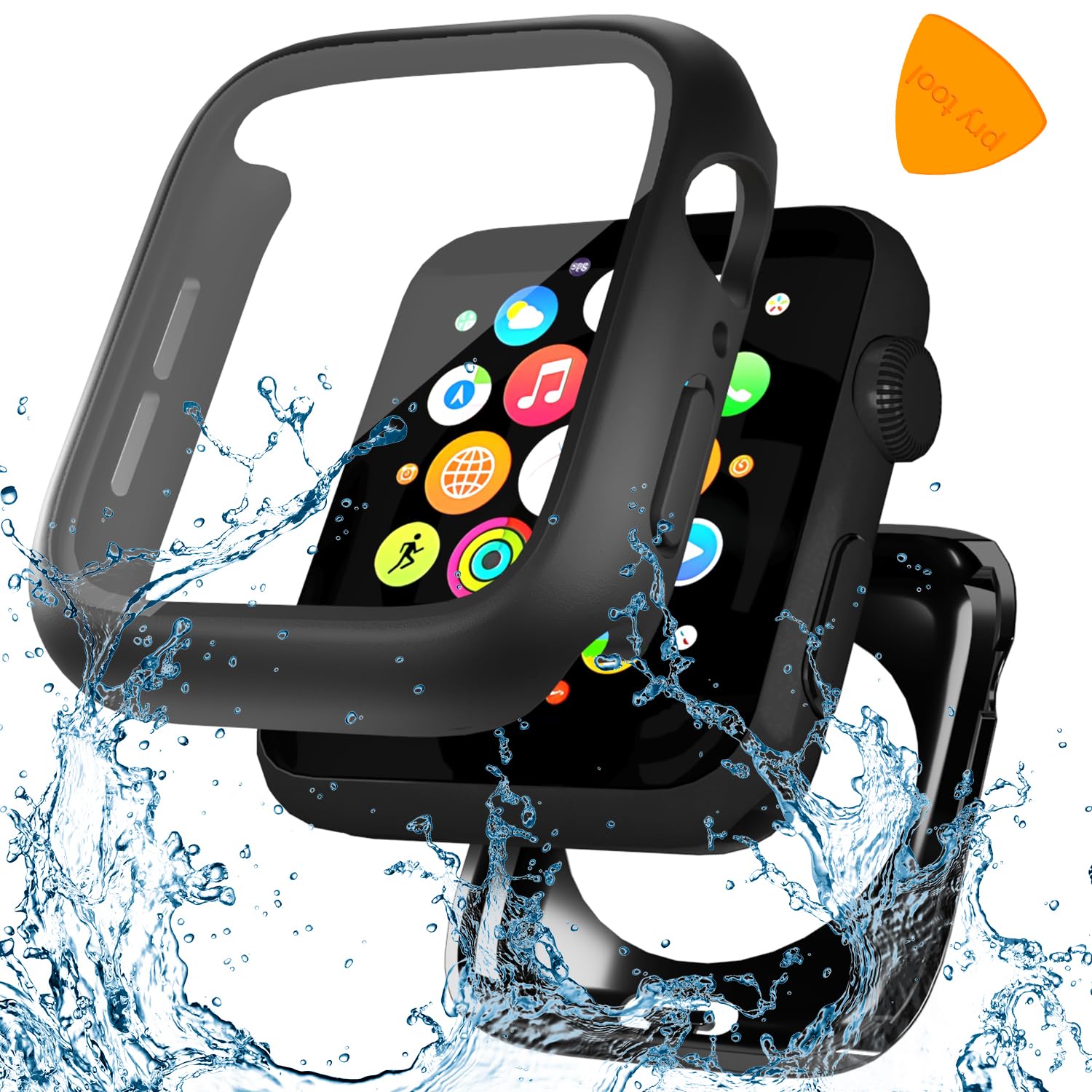 YIJDACASE 3 in 1 Waterproof Case for Apple Watch Screen Protector 40mm Series 4 5 6 SE 2nd Gen Accessories with Tempered Glass Film,Front and Back PC Bumper 360° Protective Face Cover for iWatch 40mm