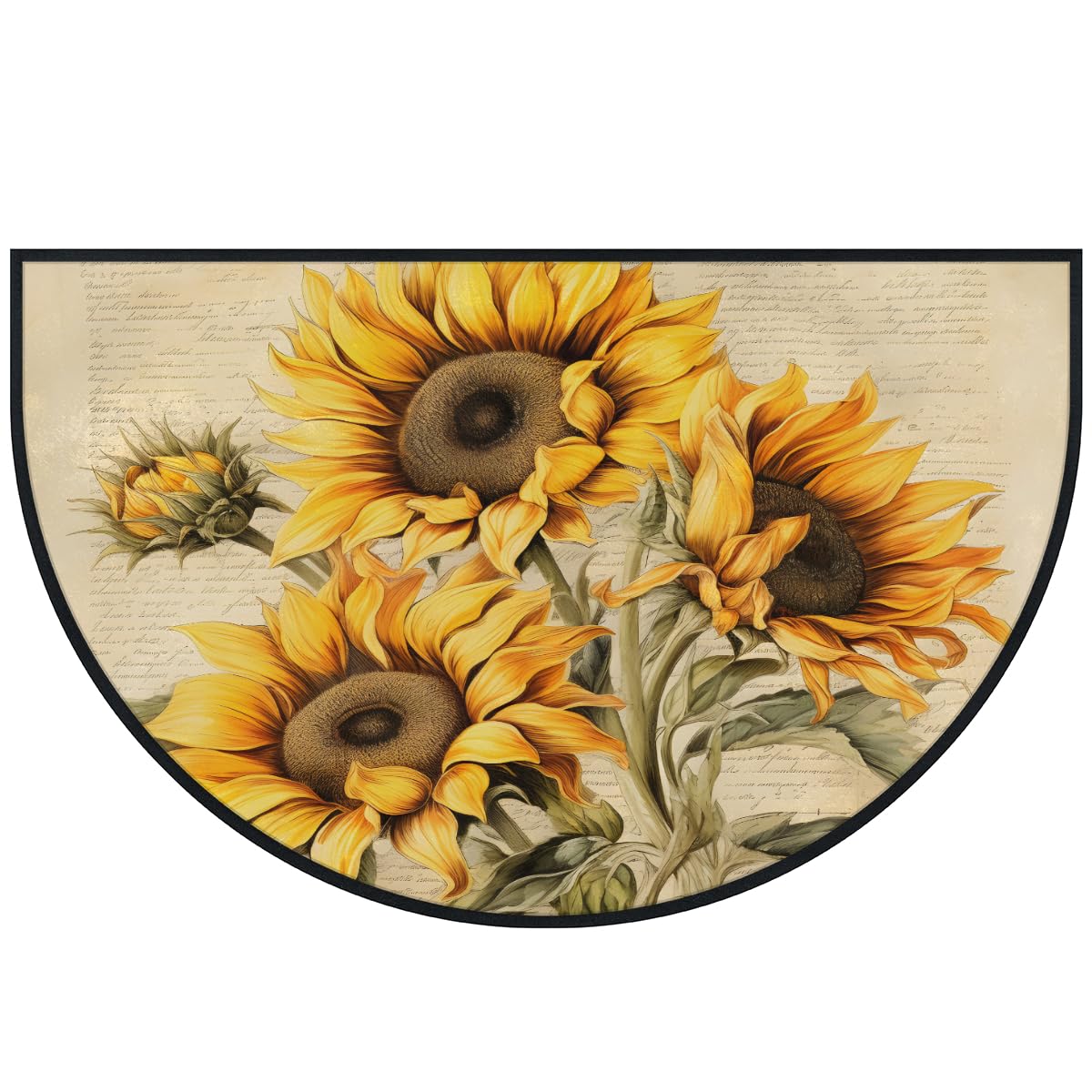 Mexpekil Paillasson rétro en forme de demi-lune pour intérieur et extérieur - Lavable - Absorbant la saleté - Demi-rond - Motif tournesols - 100 x 160 cm
