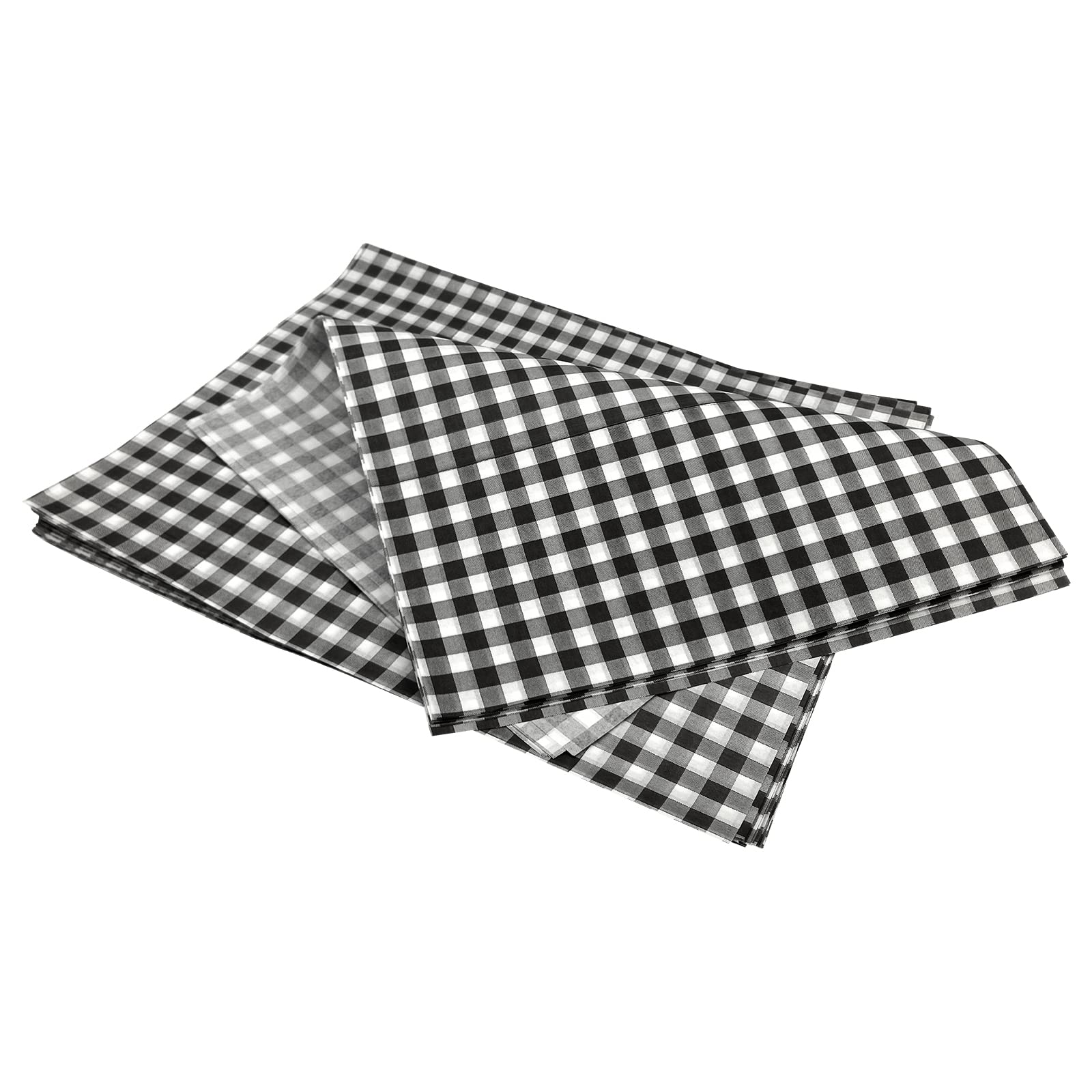 Sunrise Packaging50 x Large Gingham Food Packing Paper, 250x375 mm, 32 gsm, Checkered Black & White, Disposable Greaseproof Sheet, Basket Liner, Food Packing, Serving, Burger Wraps