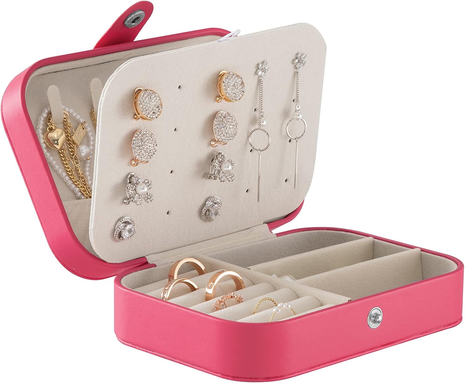 Oyydecor Portable Jewelry Box Small 2-Layer Travel Jewelry Organizer PU Leather Display Storage Case for Rings Necklace Earrings Bracelets Valentine Gift for Girls Women (Red)