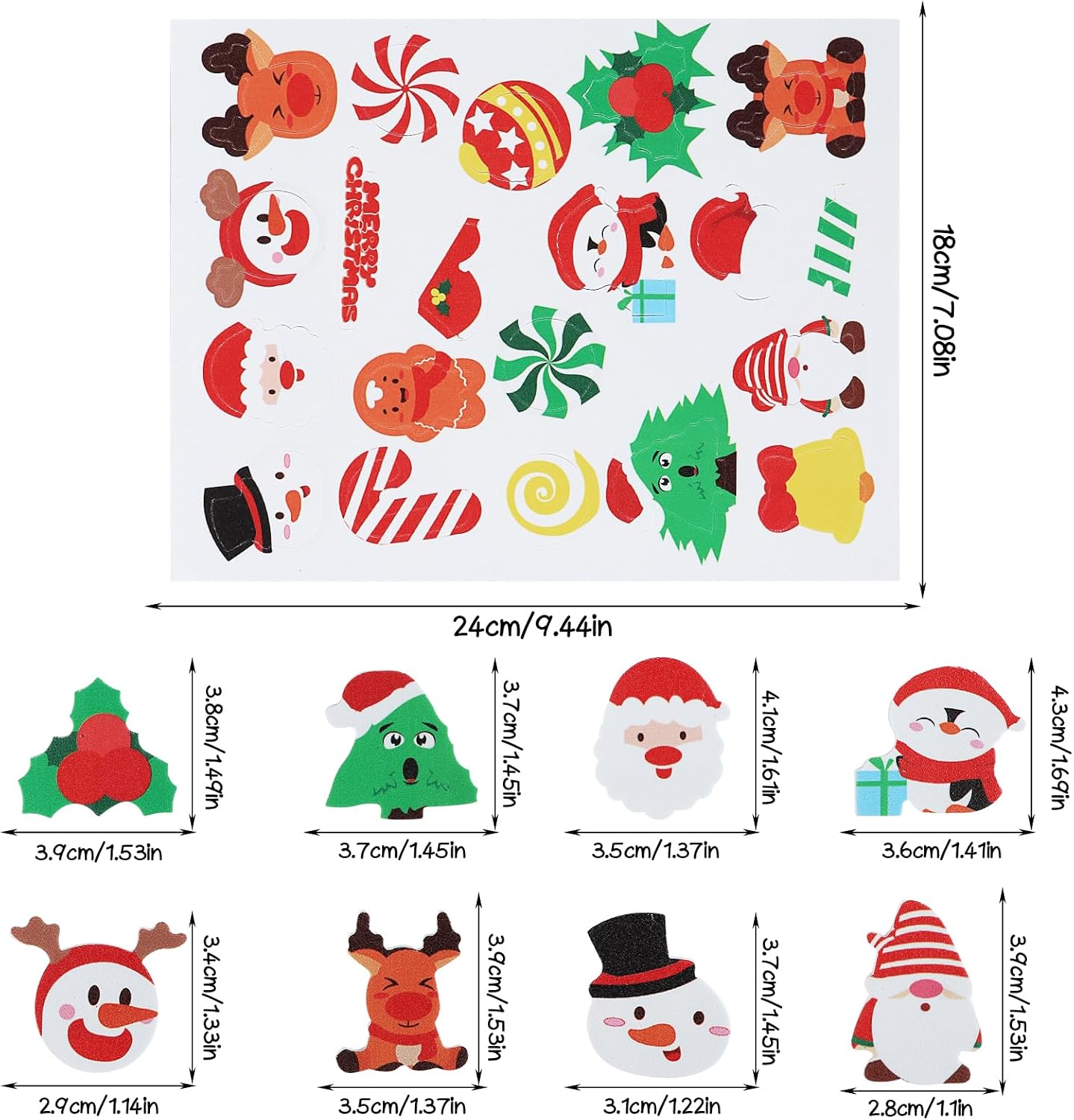 300PCS Glitter Self Adhesive Christmas Foam Stickers for Party Decoration DIY Crafts Supplies